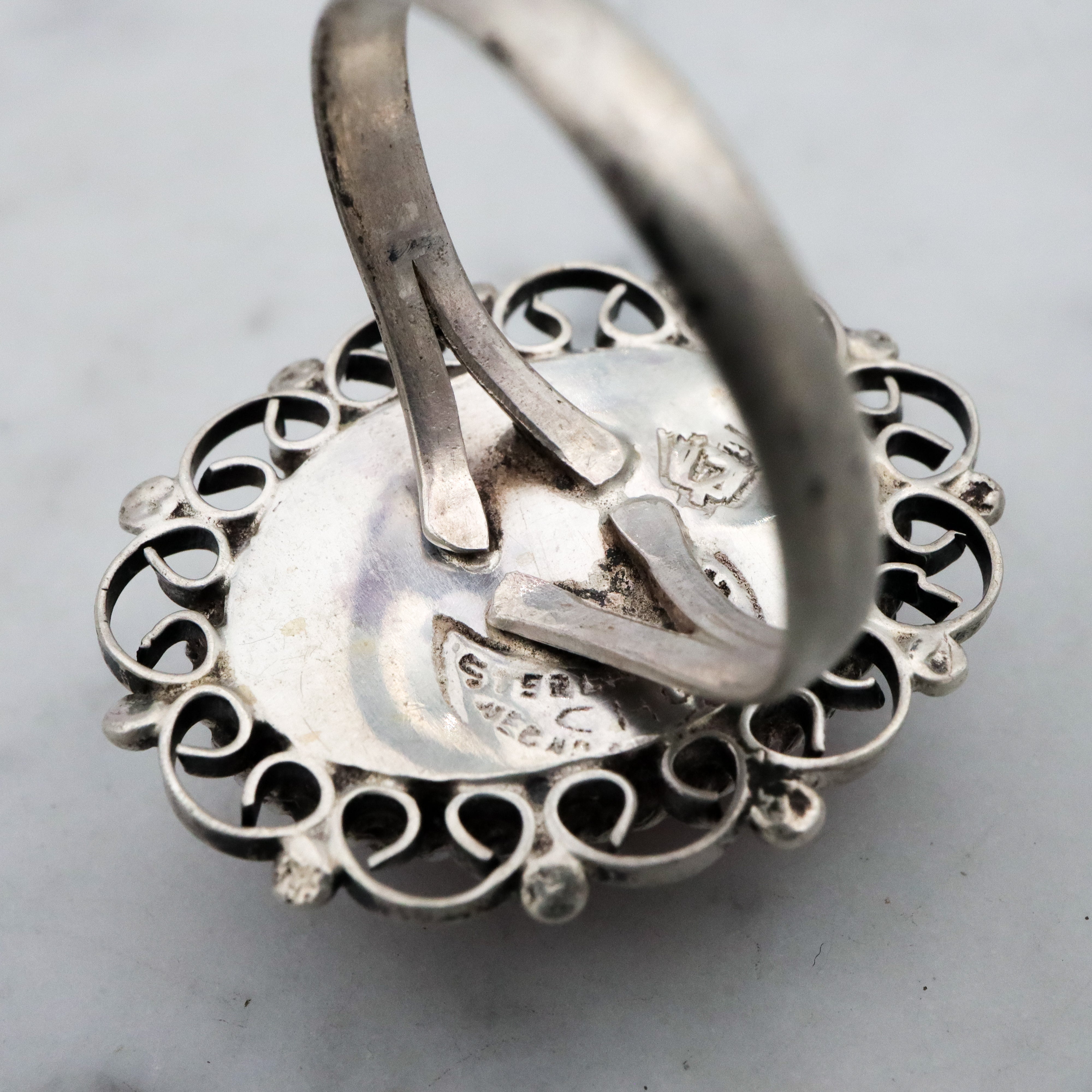 Retro Mexican sterling dragon's breath faux opal ring, size 6.5