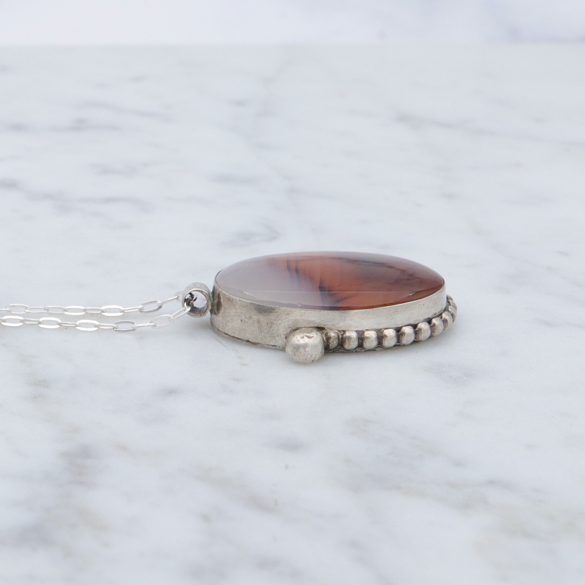 Vintage Native American sterling & banded agate pendant necklace, 18”