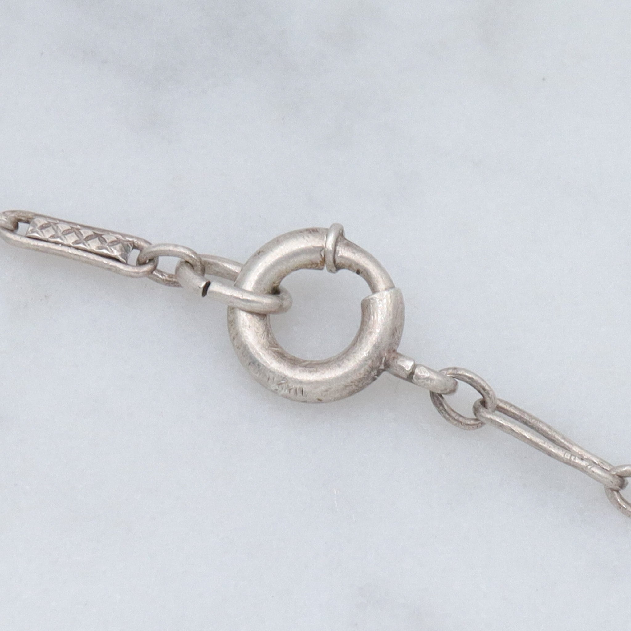 Antique Art Deco sterling open back faceted square crystal pyramid pendant necklace