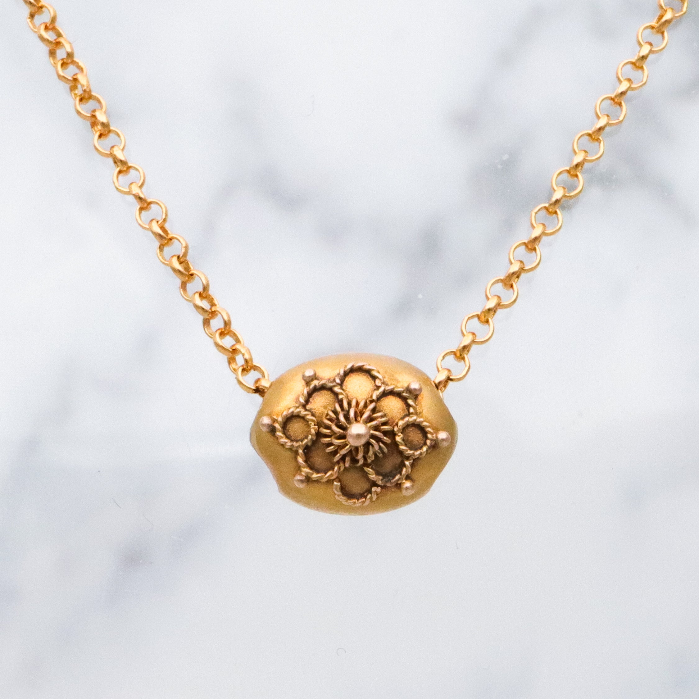 Antique Victorian 14k gold cannetille filigree slide charm necklace