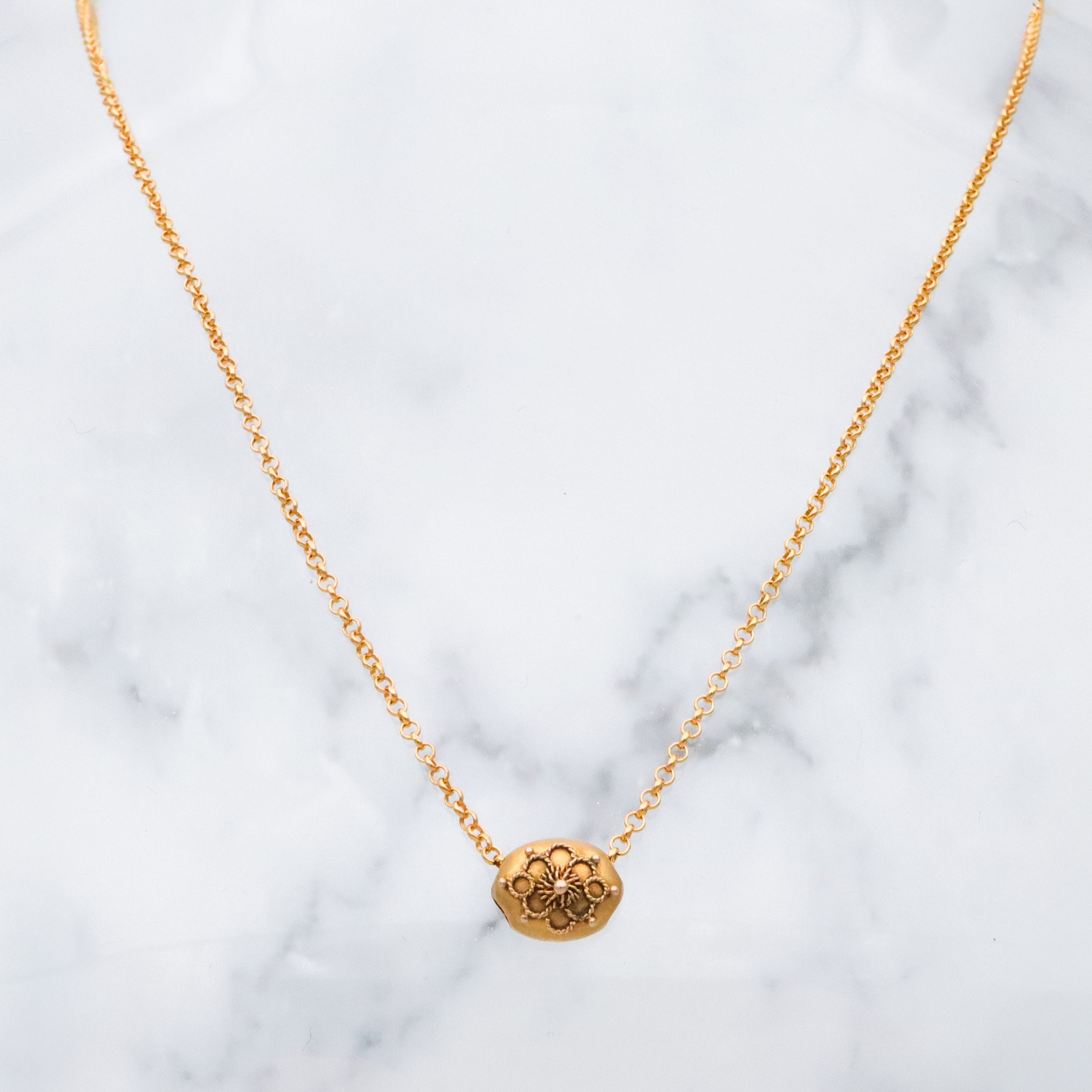 Antique Victorian 14k gold cannetille filigree slide charm necklace