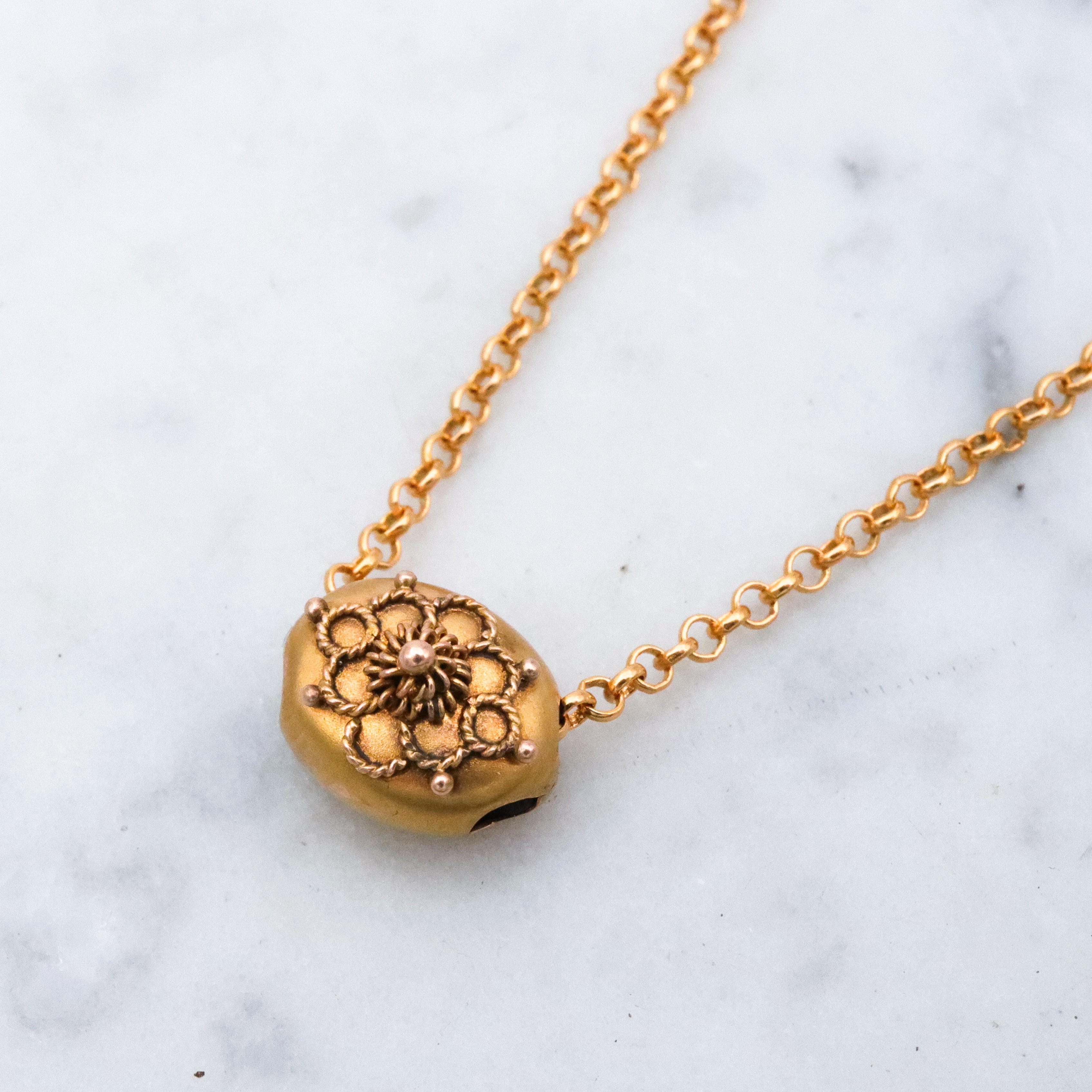 Antique Victorian 14k gold cannetille filigree slide charm necklace