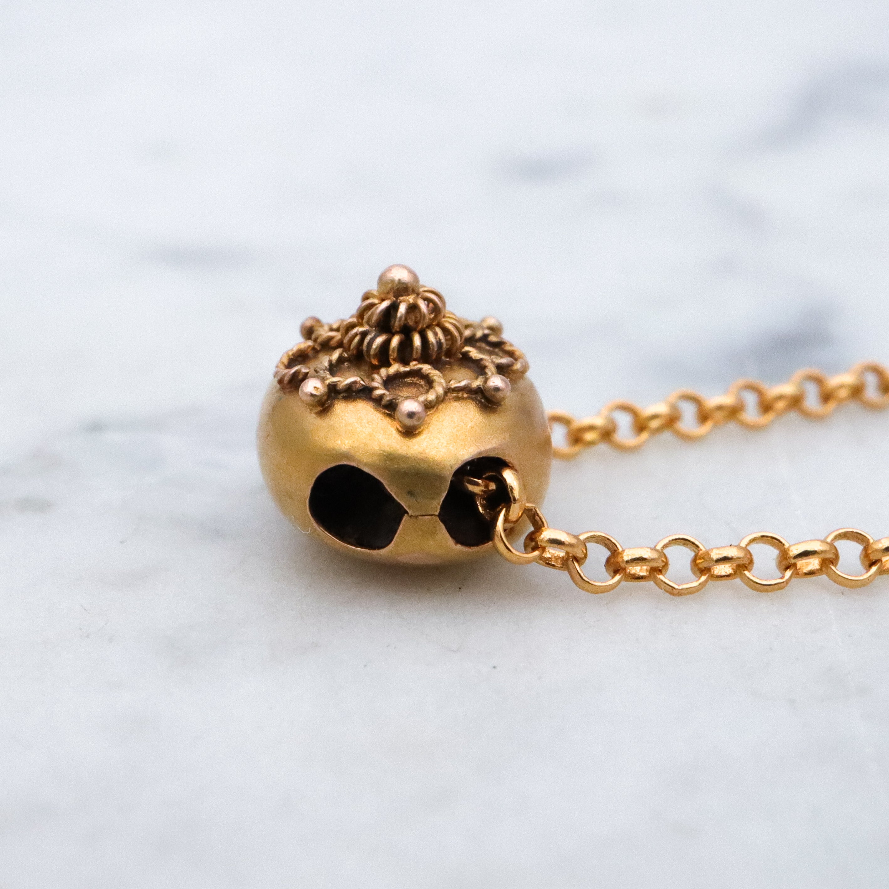 Antique Victorian 14k gold cannetille filigree slide charm necklace