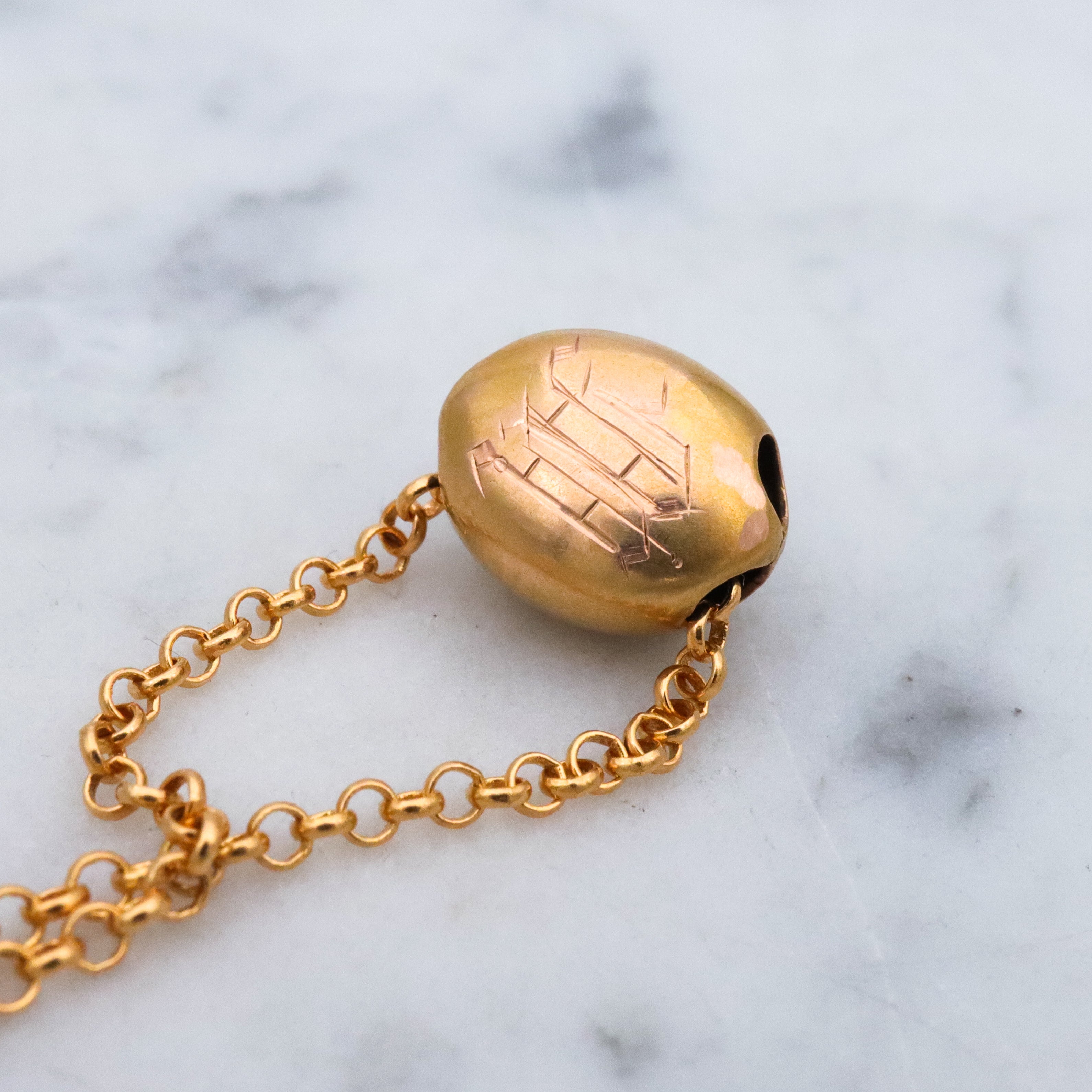 Antique Victorian 14k gold cannetille filigree slide charm necklace