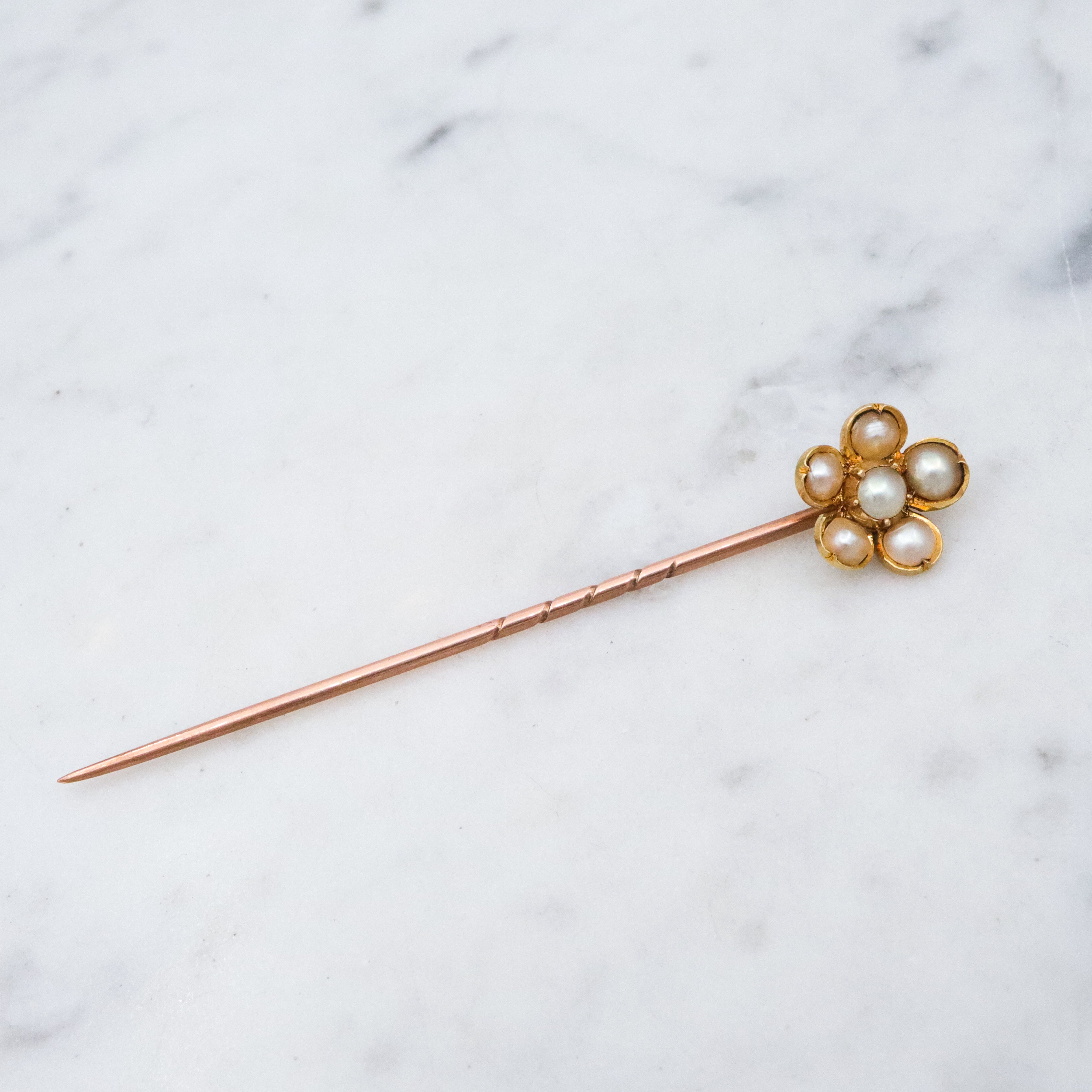 Antique Victorian 18k gold pearl flower stick pin