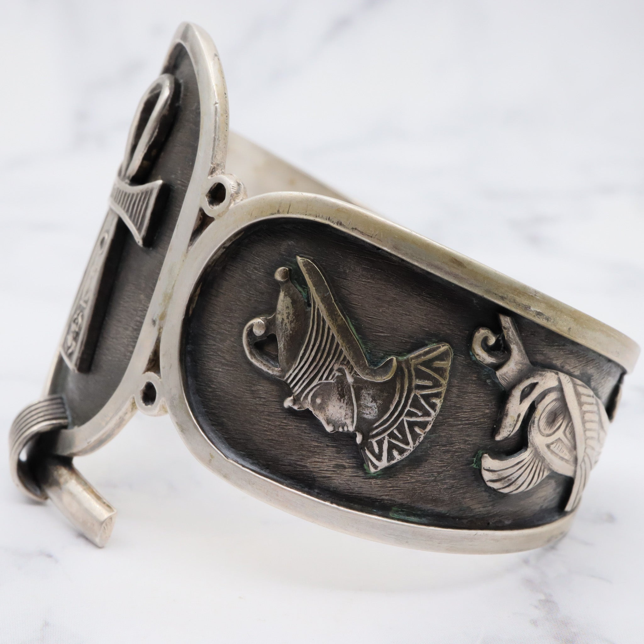 Vintage egyptian sterling silver, large cuff bracelet
