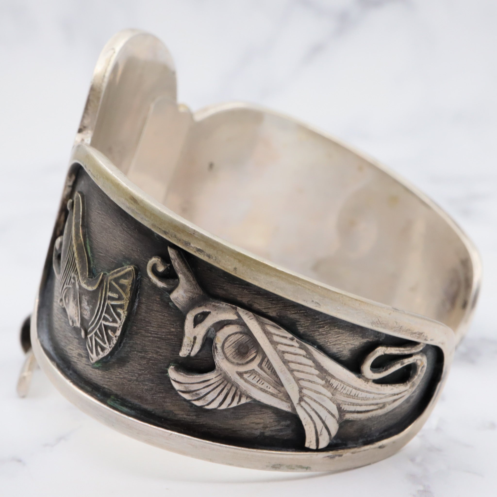 Vintage egyptian sterling silver, large cuff bracelet