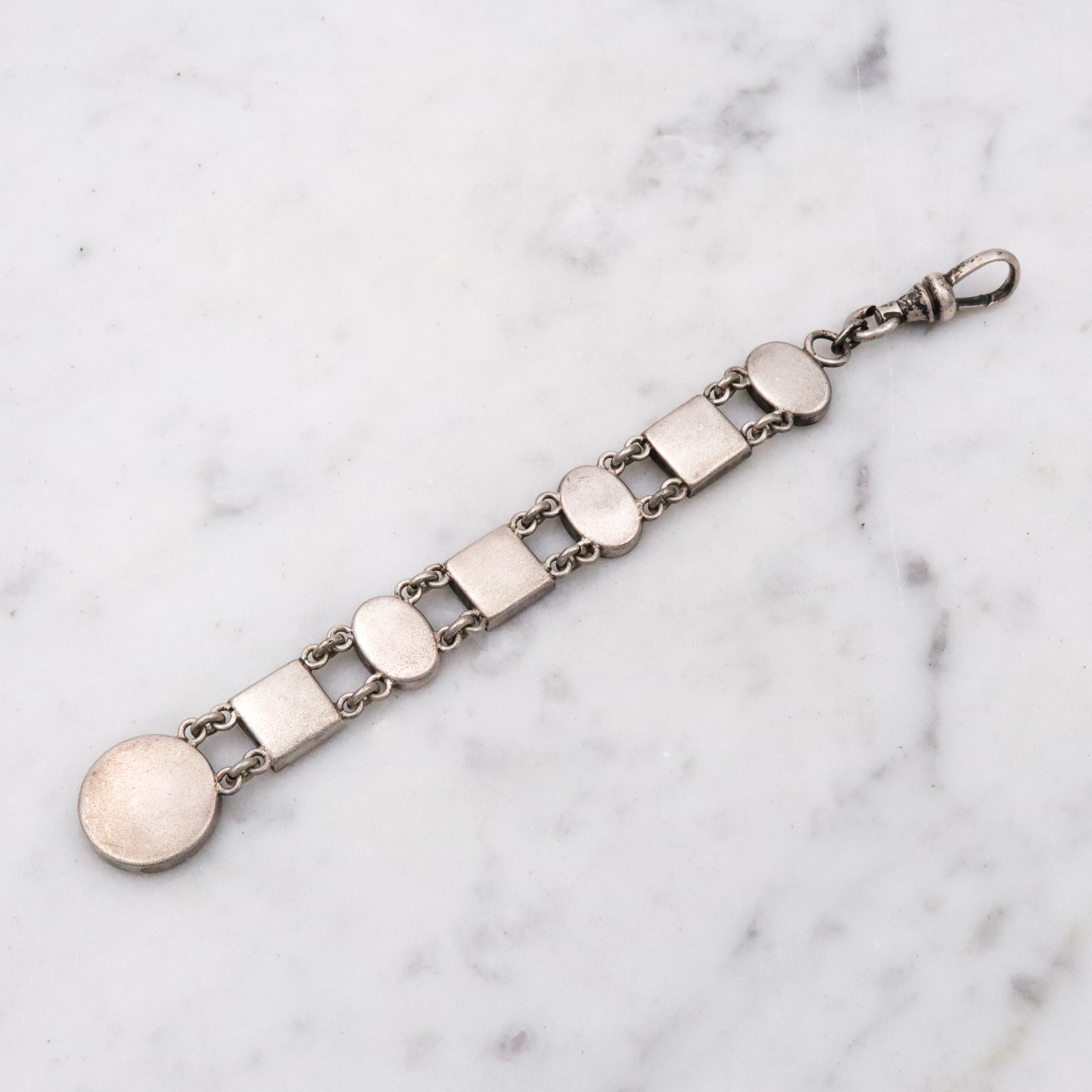 Antique Victorian sterling pyrite drop fob pendant w/dog clip