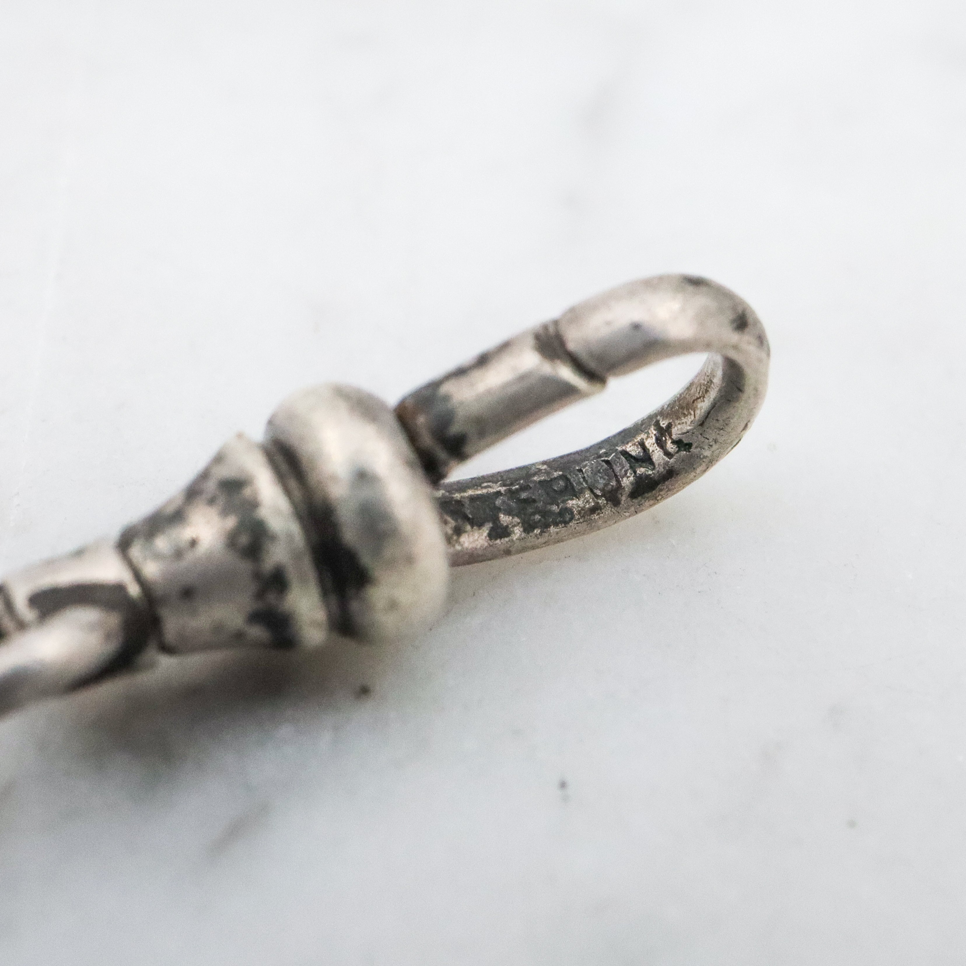 Antique Victorian sterling pyrite drop fob pendant w/dog clip