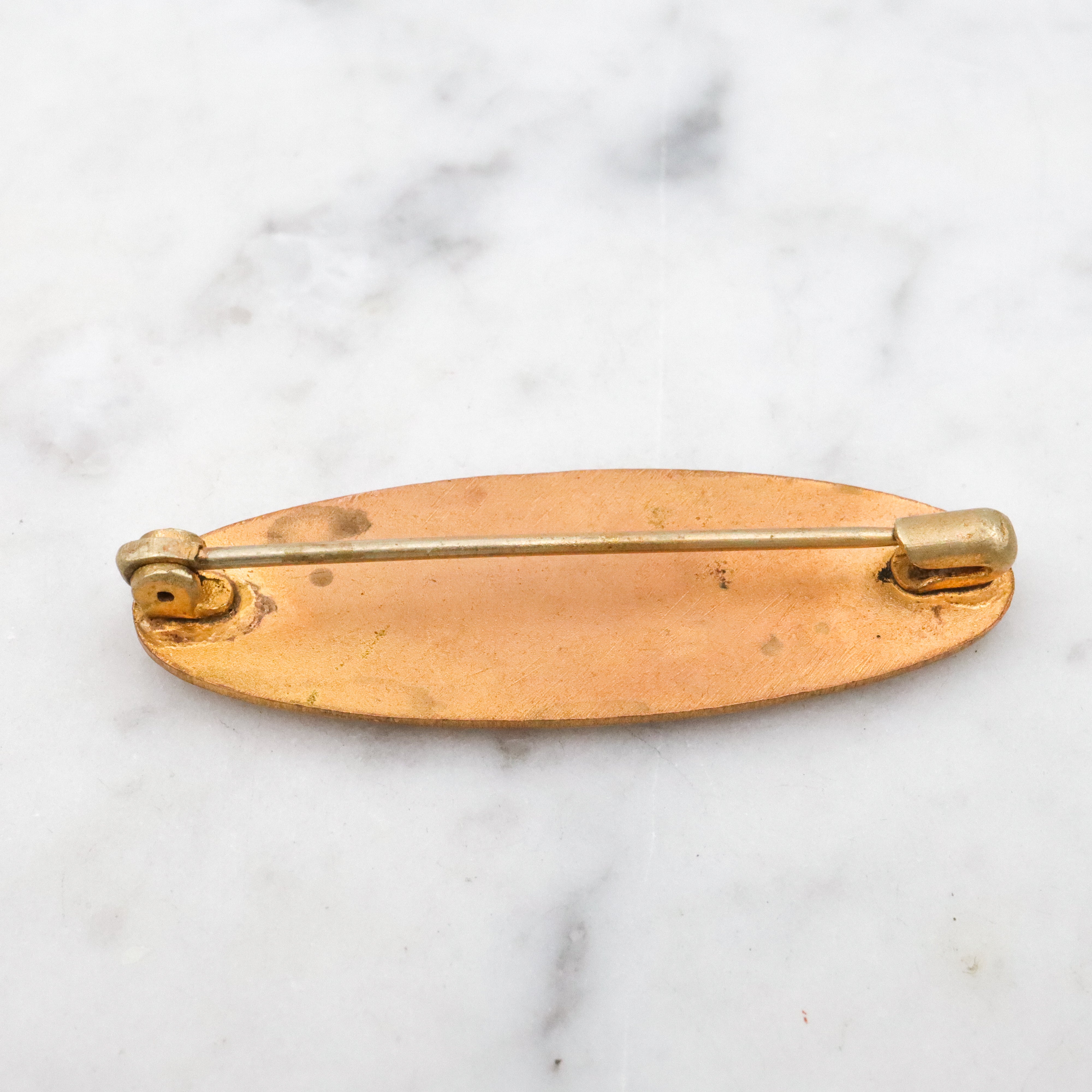 Antique gilt metal & pearl floral oval brooch