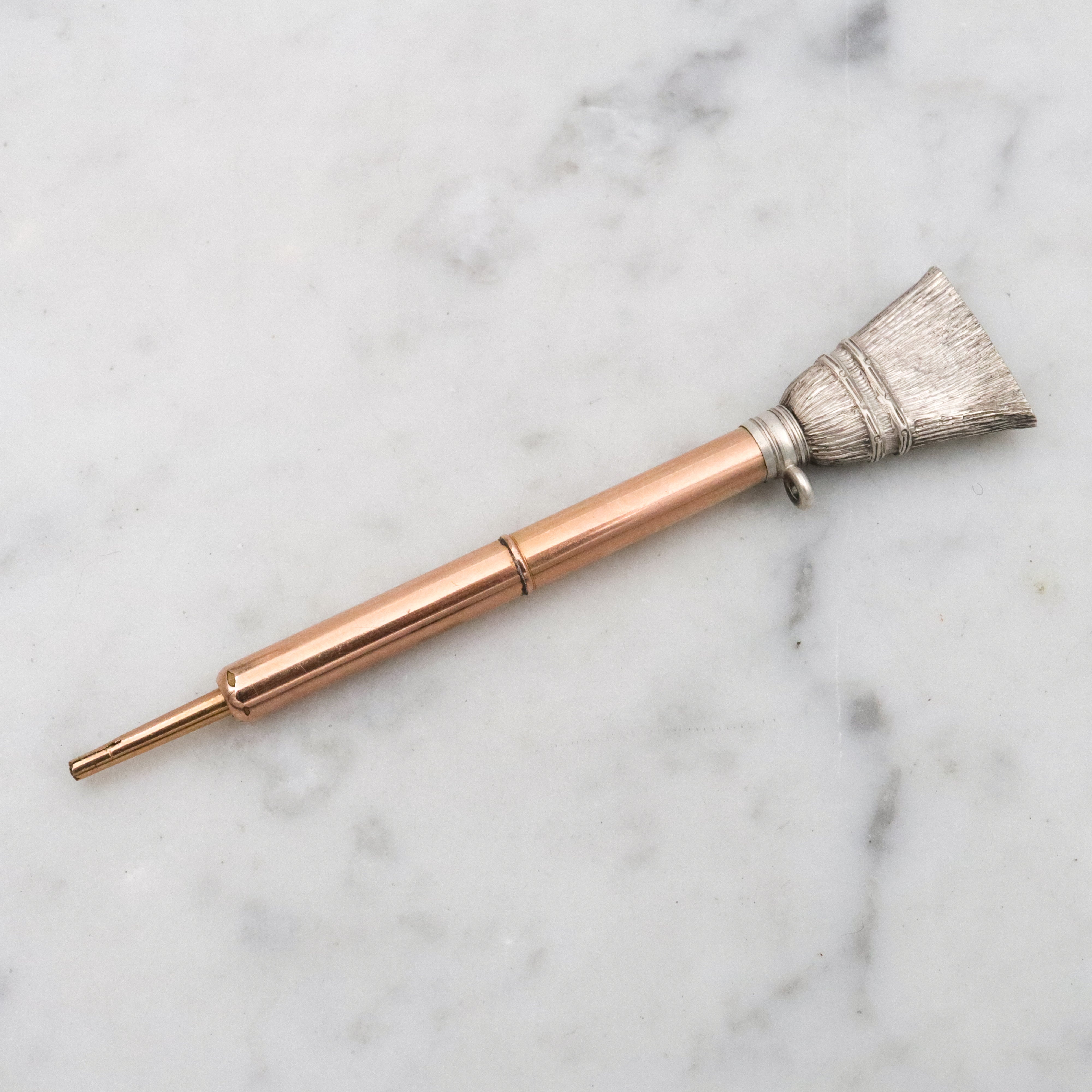 Rare Antique Victorian sterling & gold filled broom figural mechanical pencil