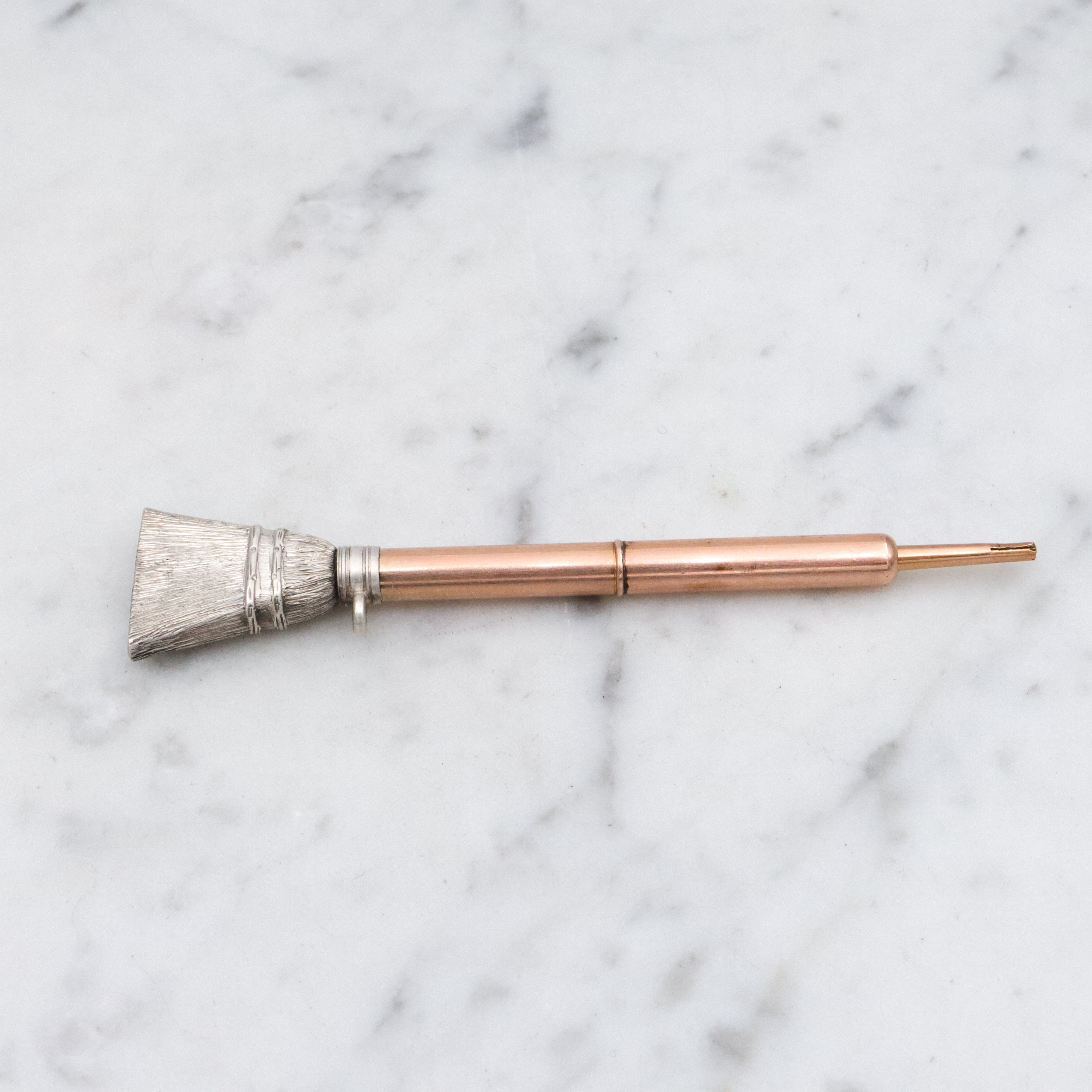 Rare Antique Victorian sterling & gold filled broom figural mechanical pencil