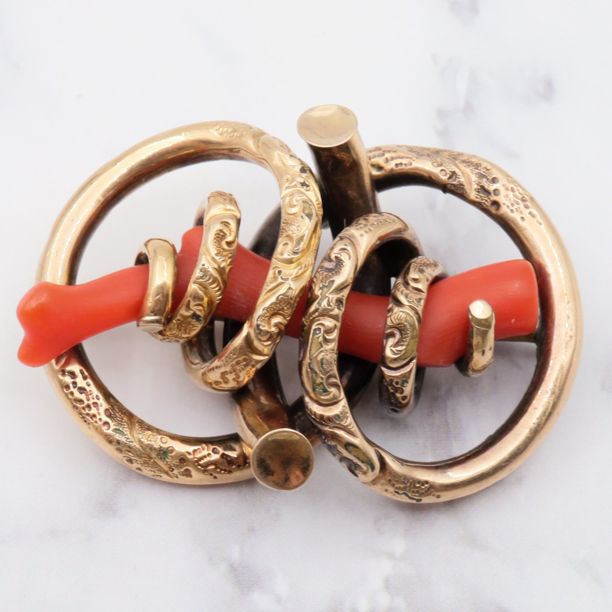 Antique victorian gold filled branch coral large brooch