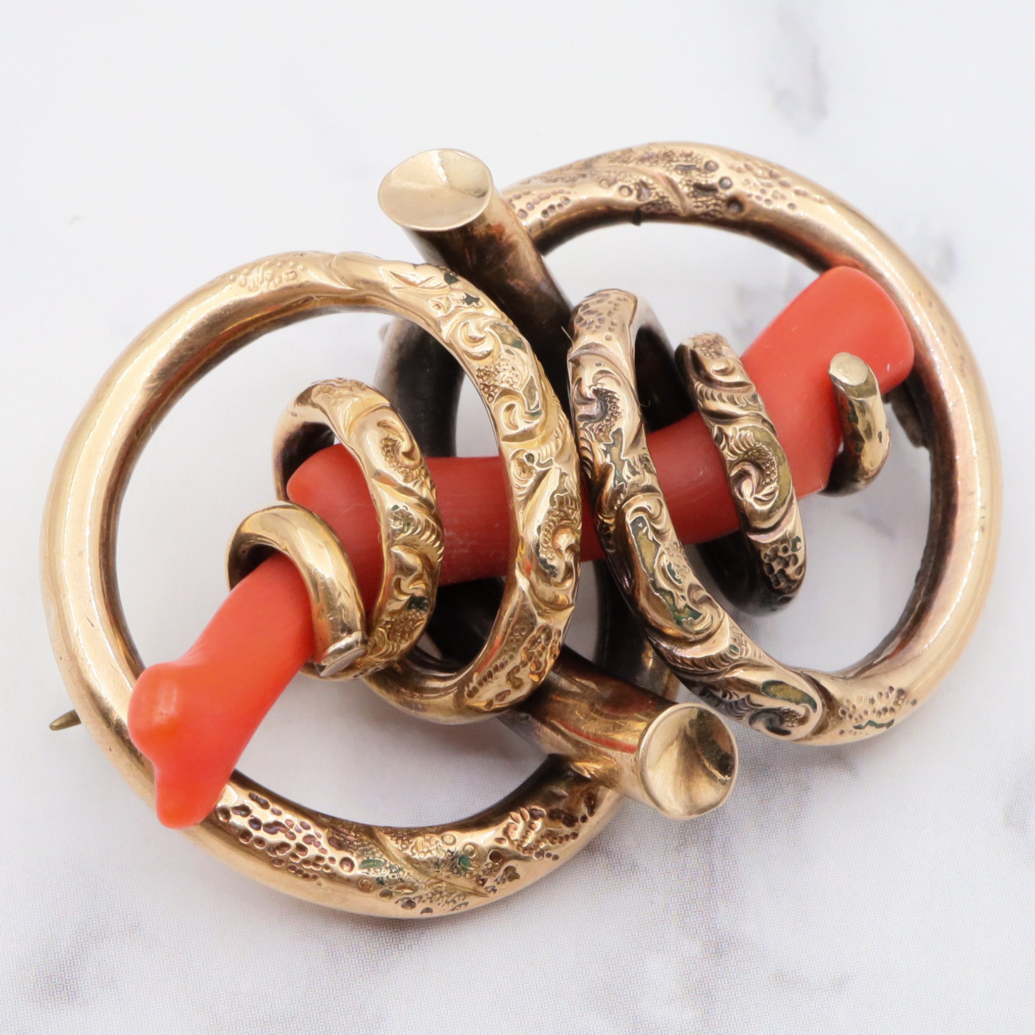 Antique victorian gold filled branch coral large brooch