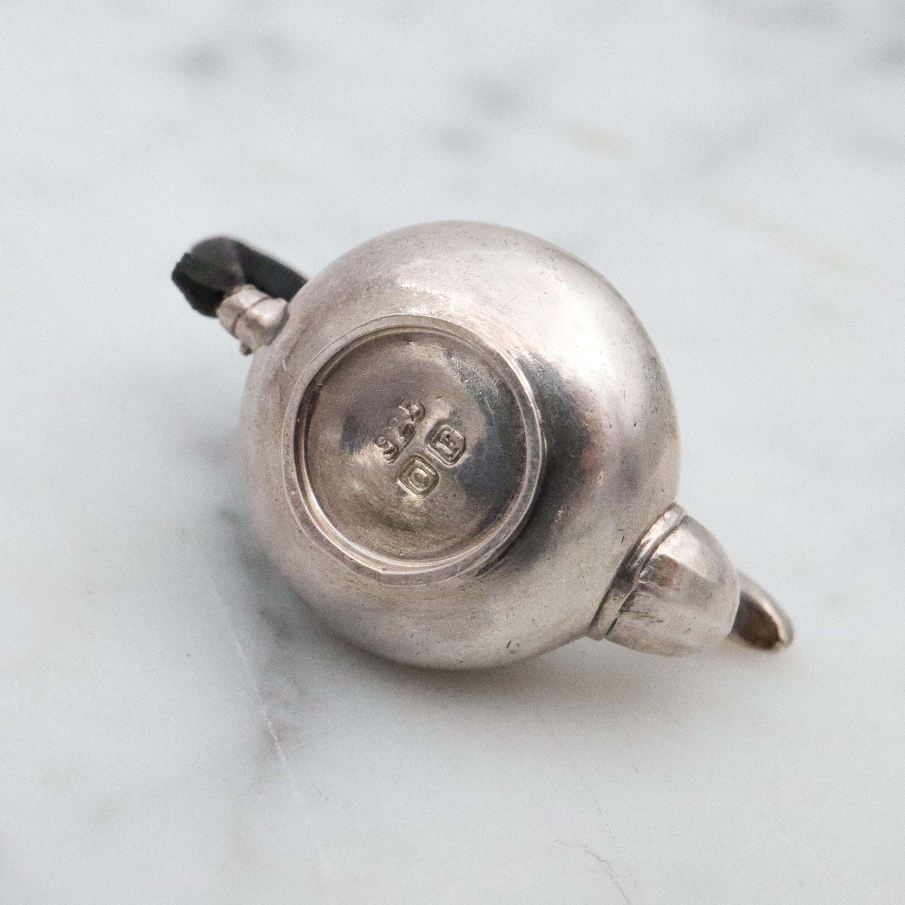 Vintage Obadiah Fisher sterling & ebony miniature teapot and warming stand