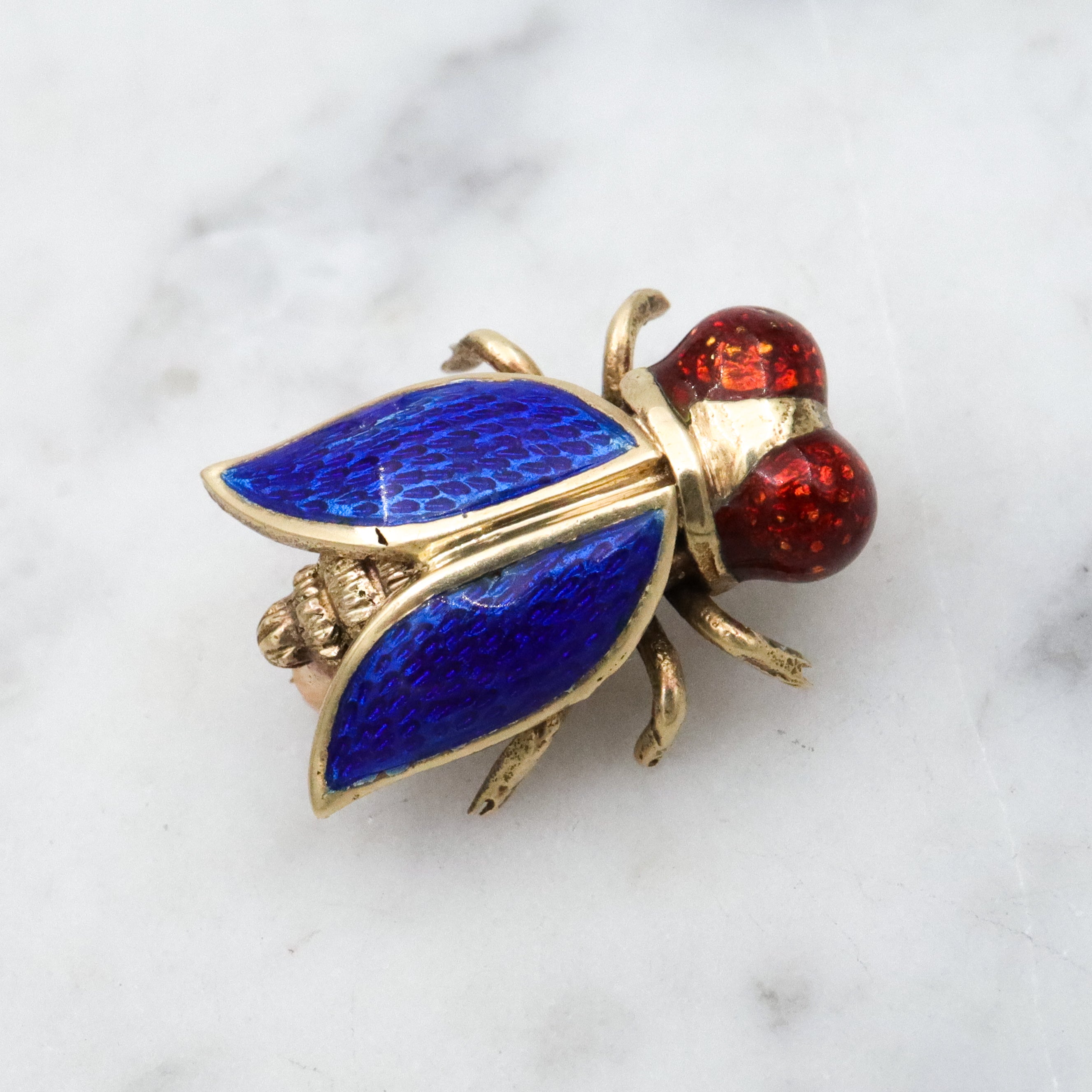 Antique 14k gold enamel fly pin