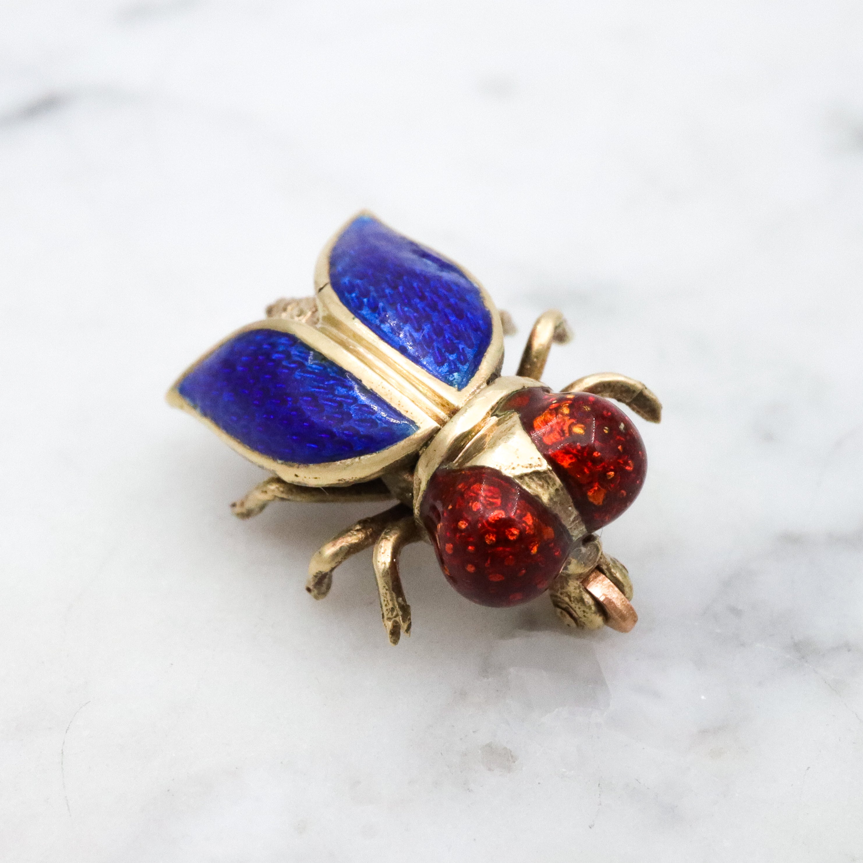 Antique 14k gold enamel fly pin