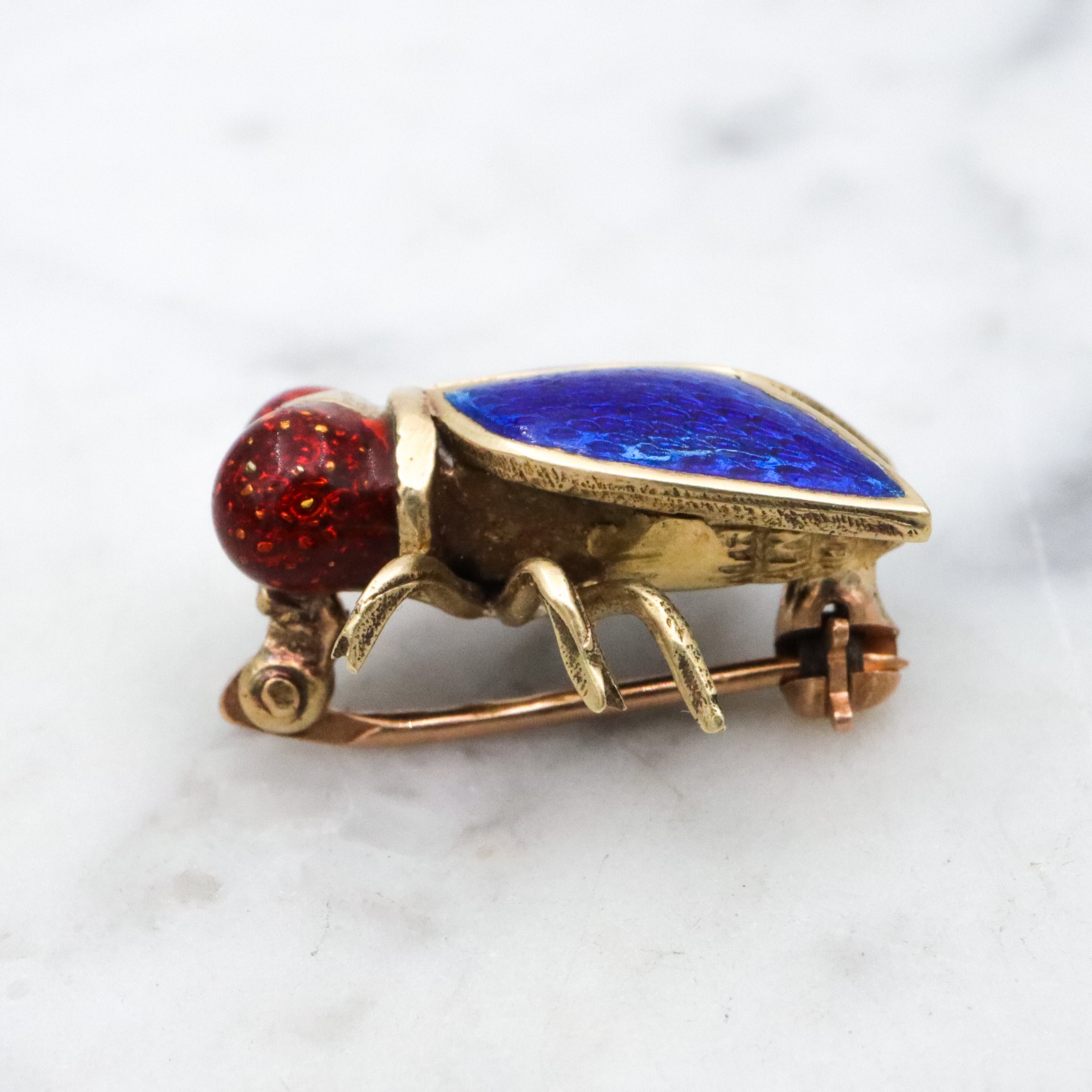 Antique 14k gold enamel fly pin