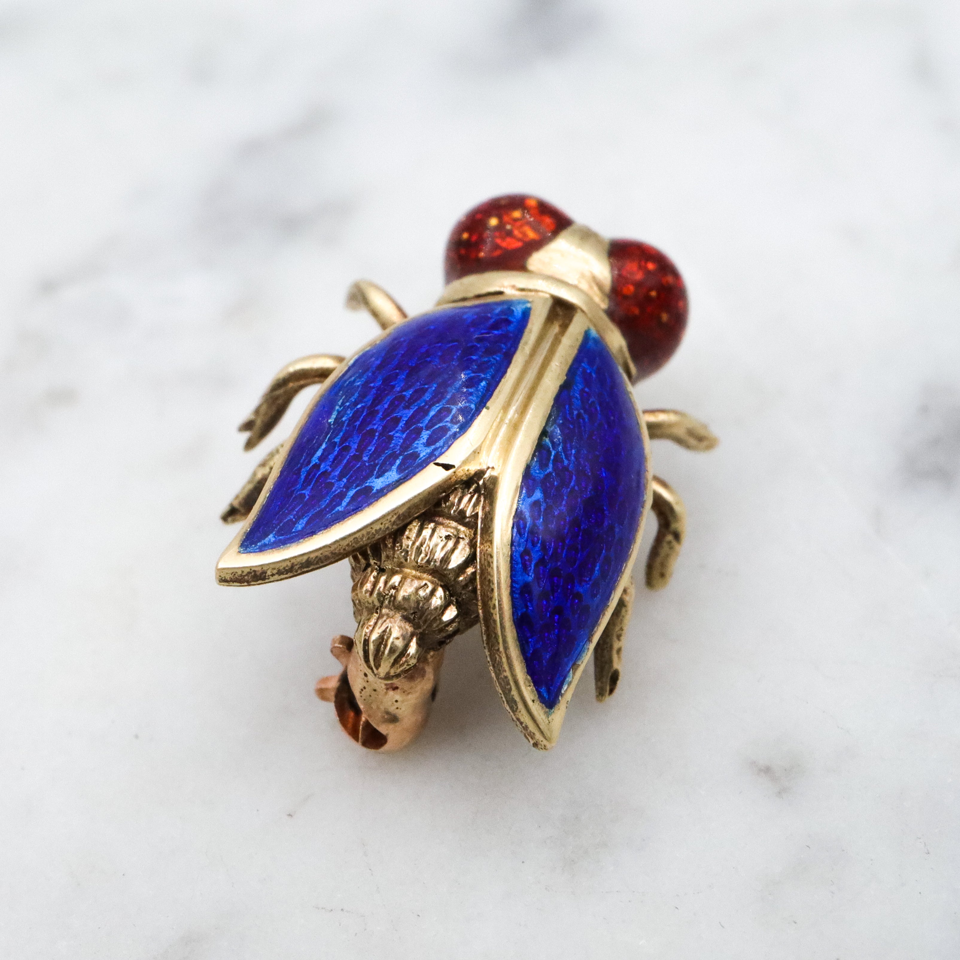 Antique 14k gold enamel fly pin