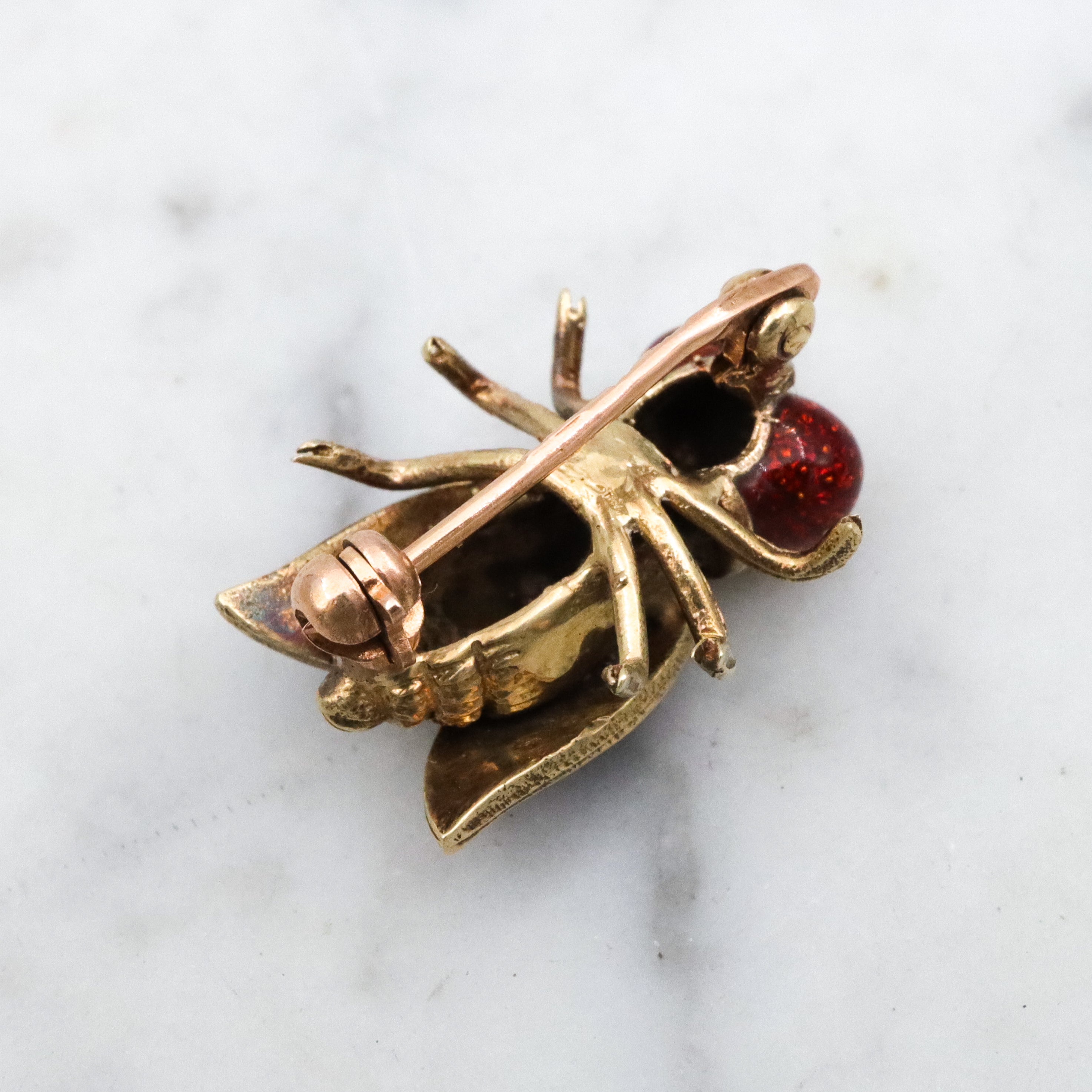 Antique 14k gold enamel fly pin