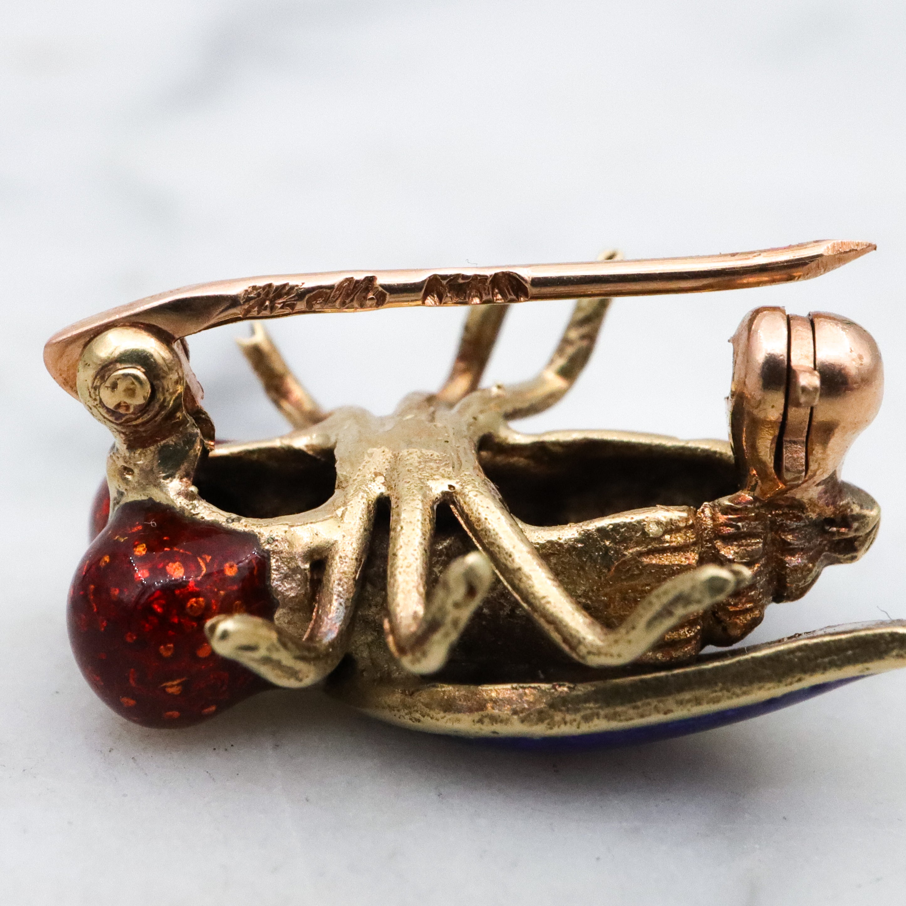 Antique 14k gold enamel fly pin