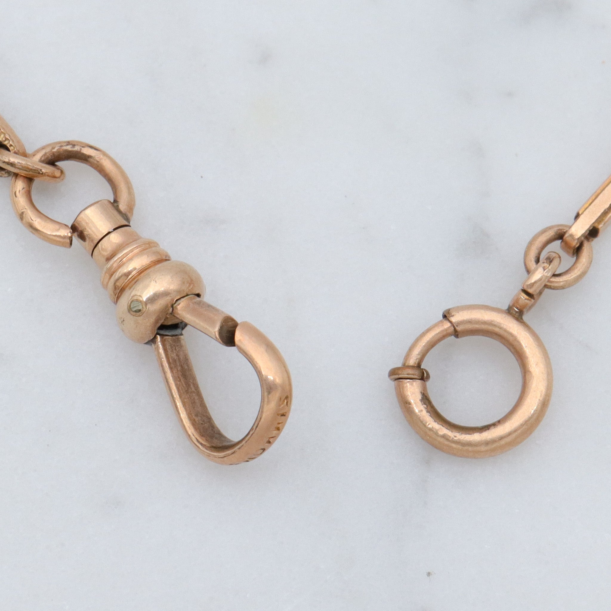 Antique Victorian gold filled fancy bar link watch chain necklace with dog clip clasp, 14.5”