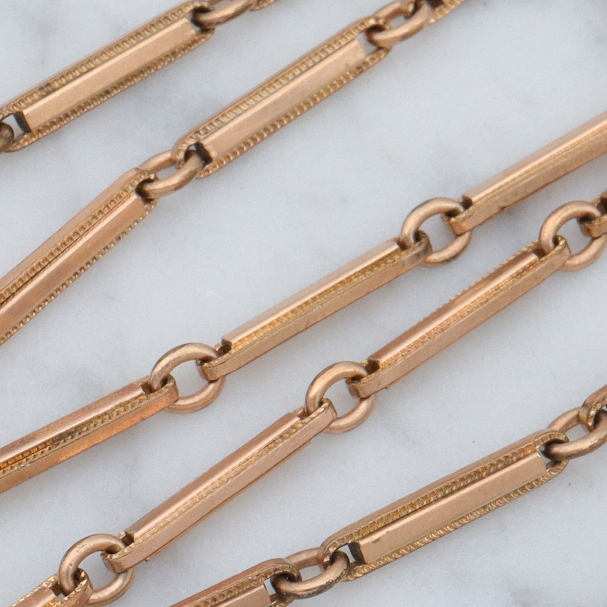 Antique Victorian gold filled fancy bar link watch chain necklace with dog clip clasp, 14.5”