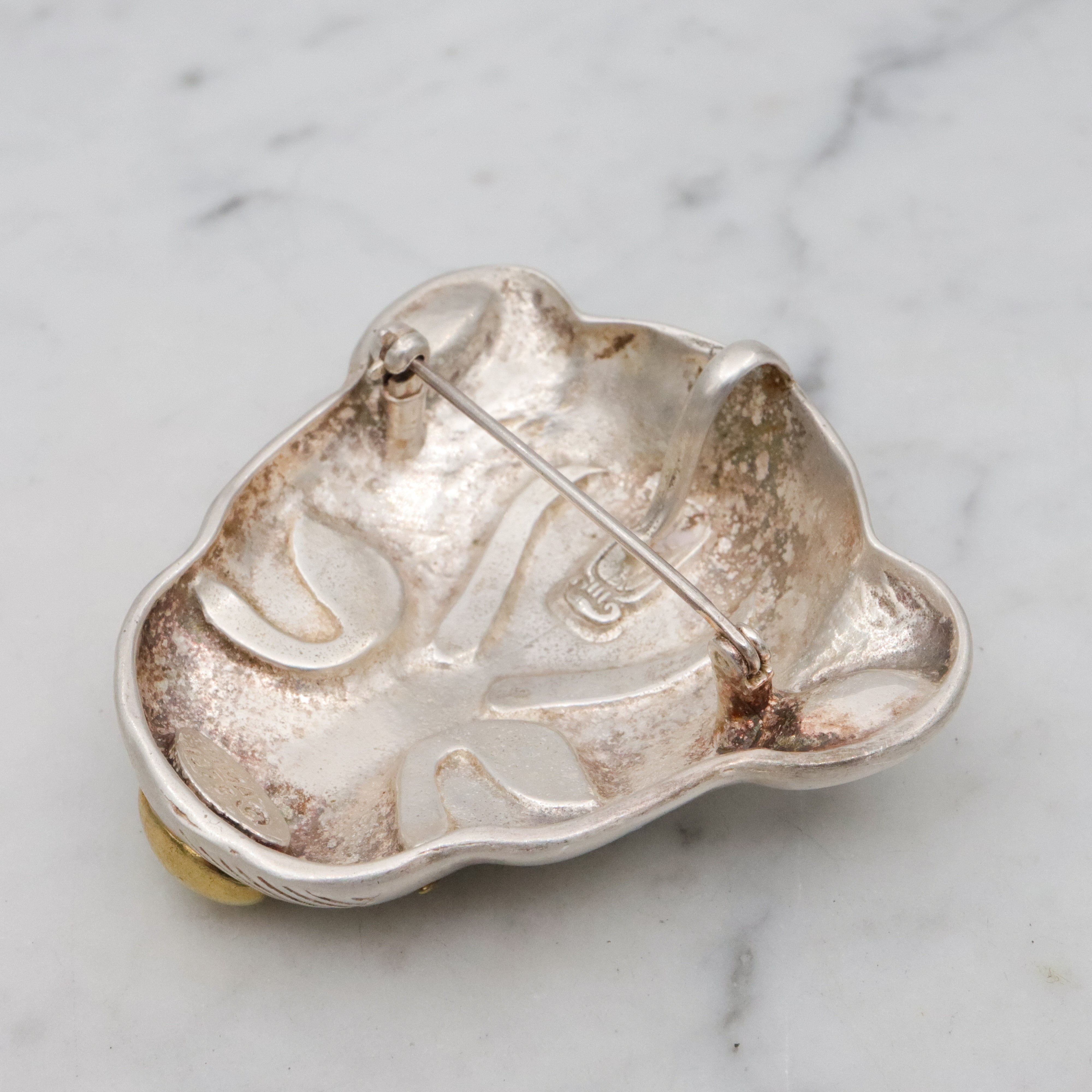 Large Mid Century MMA museum replica sterling leopard head brooch from King Tut's tomb