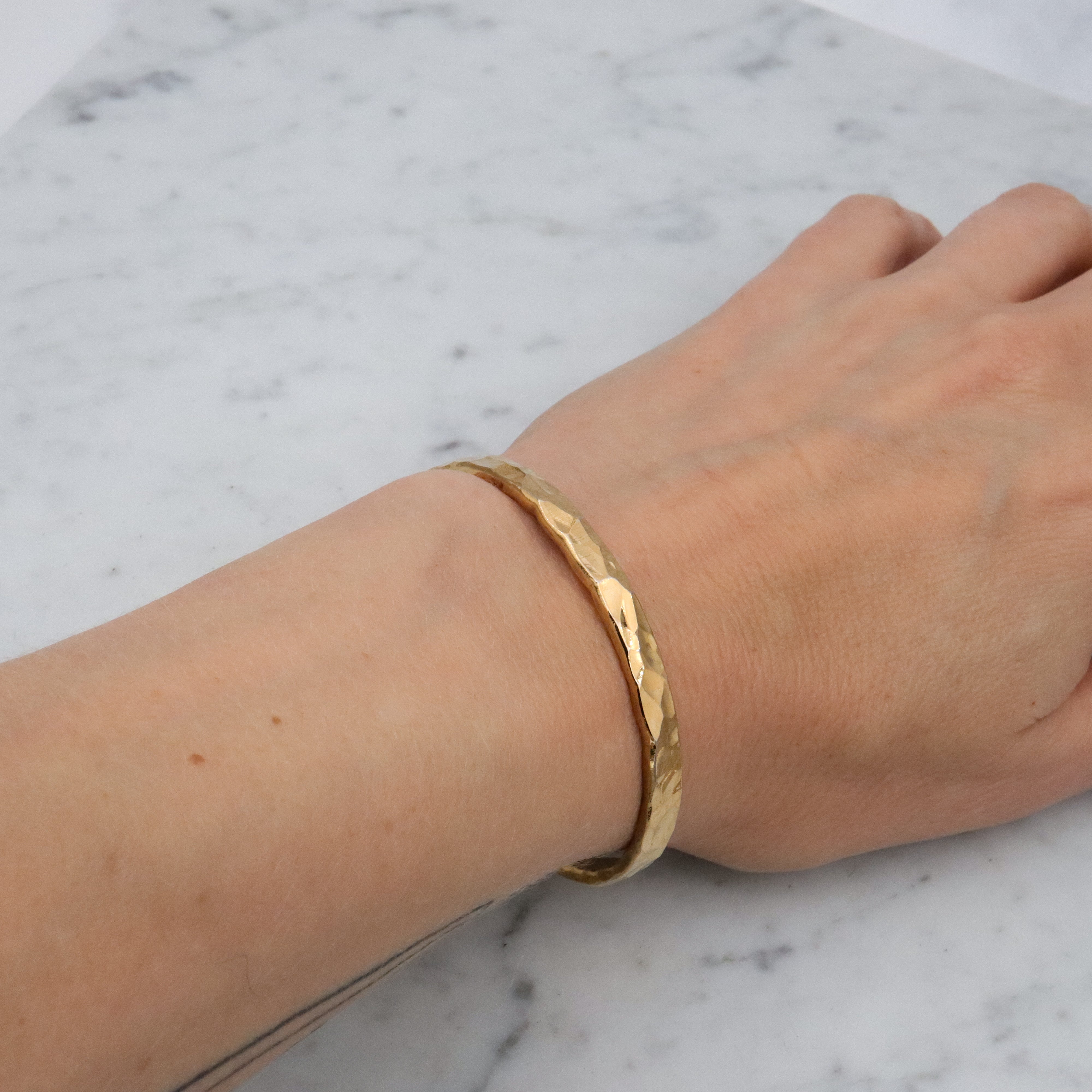 Retro handmade gold plated hammered sterling cuff bracelet
