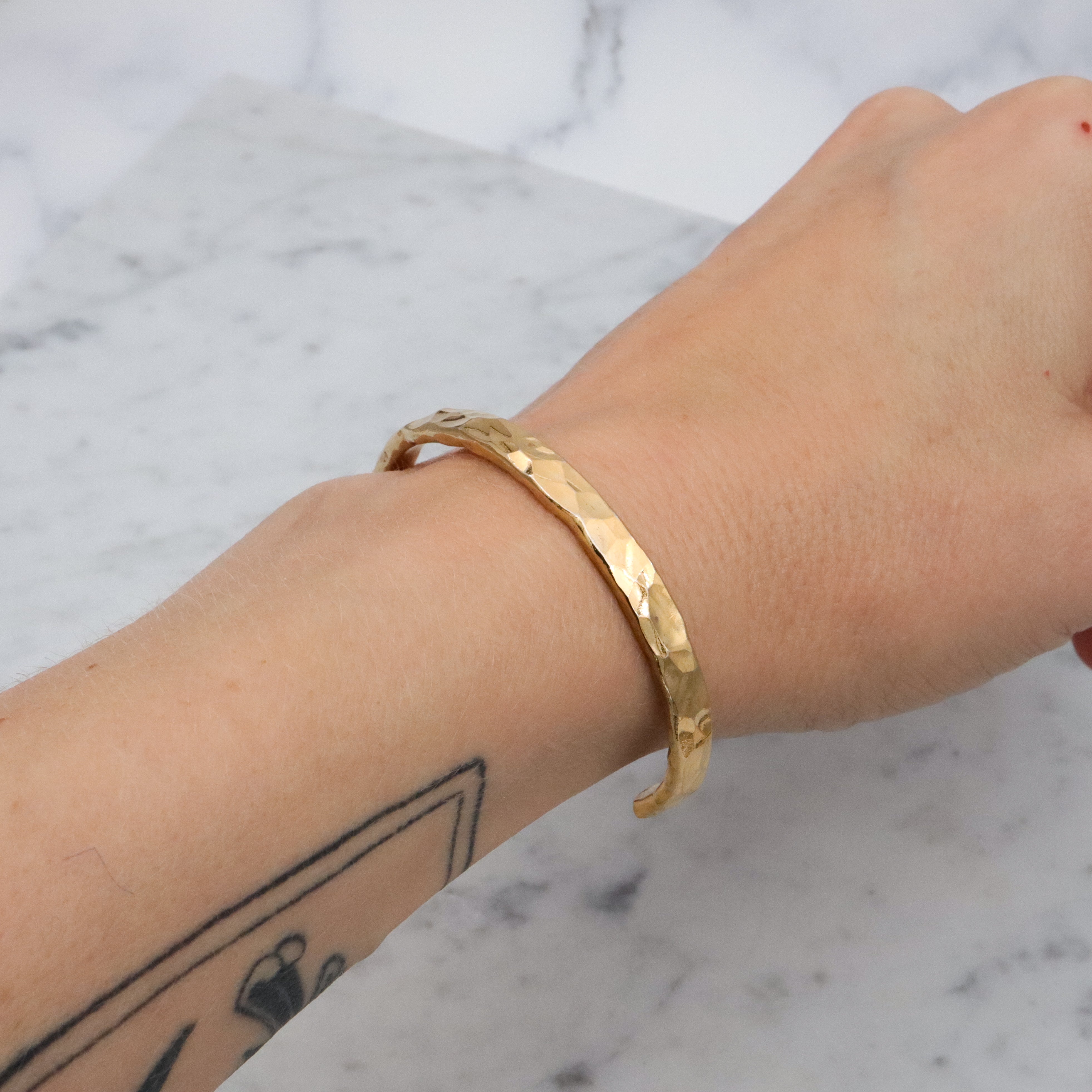 Retro handmade gold plated hammered sterling cuff bracelet