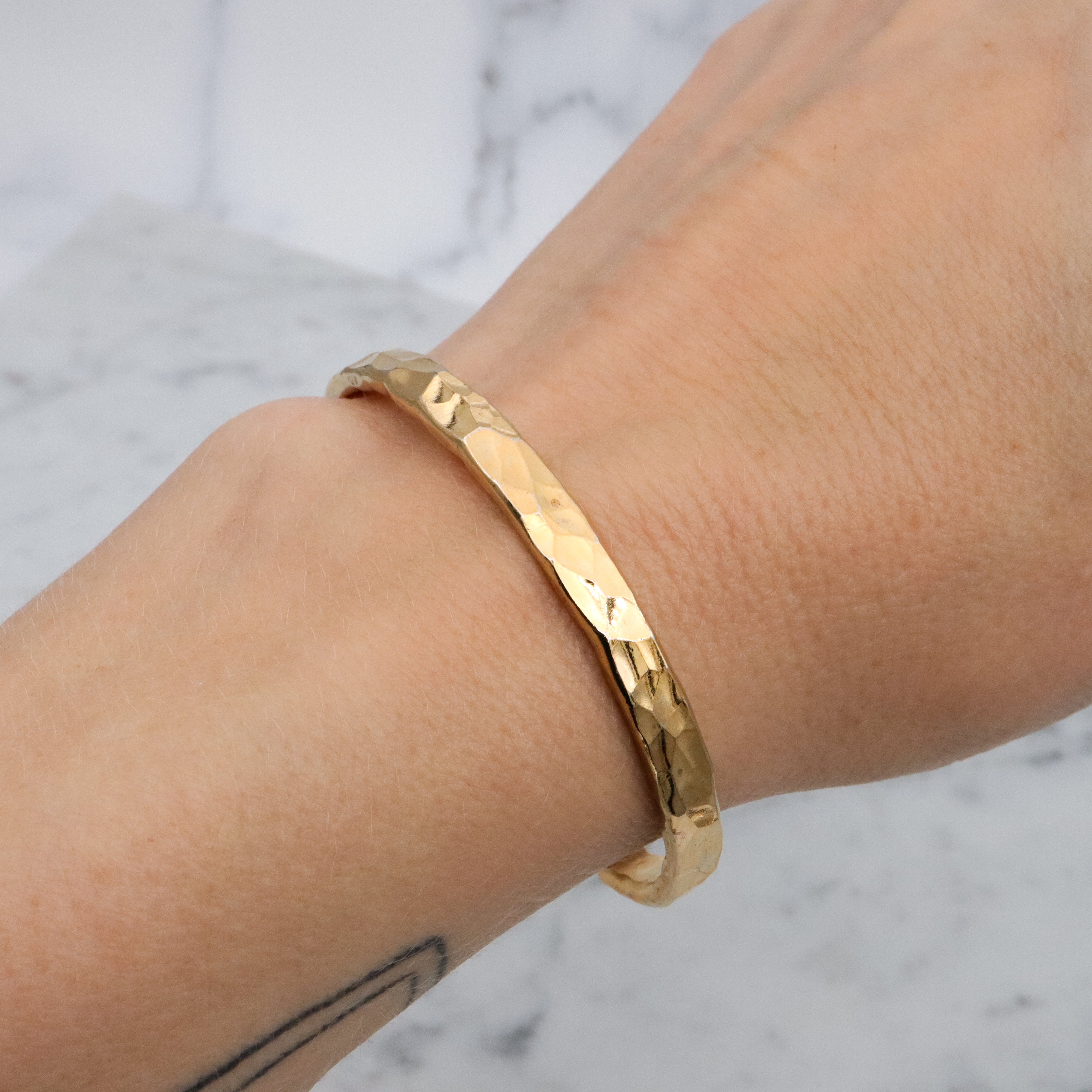 Retro handmade gold plated hammered sterling cuff bracelet