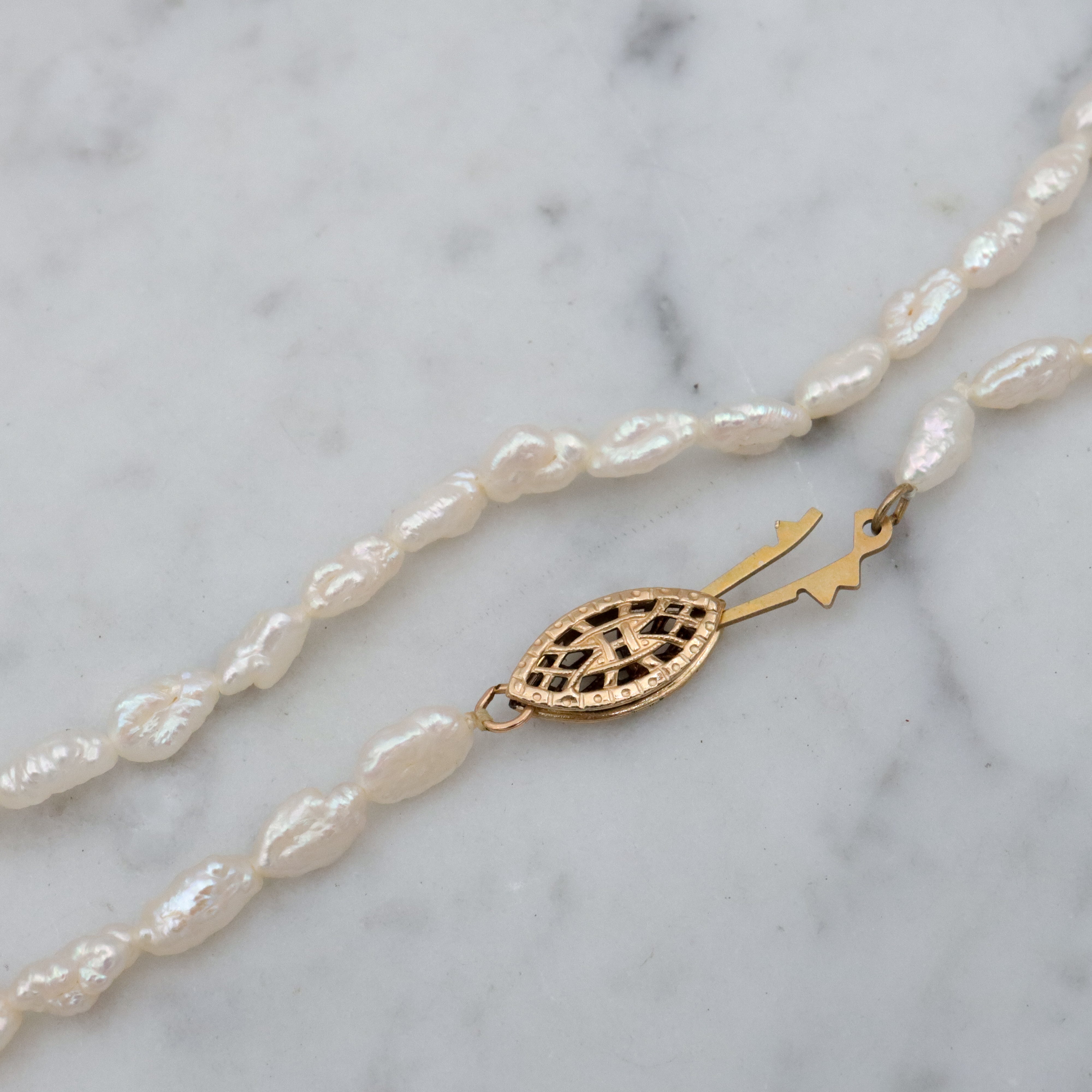 Deco Revival genuine baroque pearl beaded necklace w/gold filled clasp 18