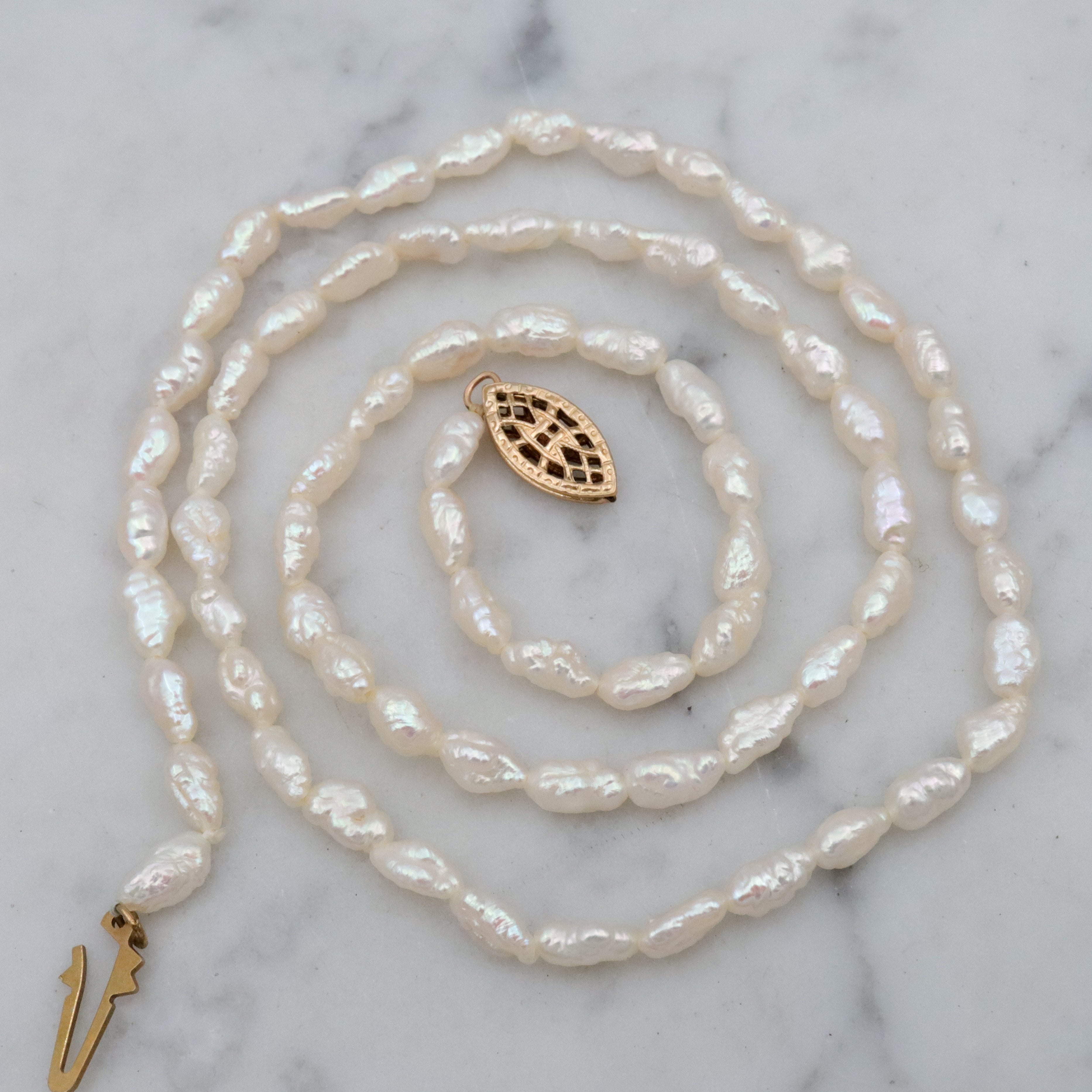 Deco Revival genuine baroque pearl beaded necklace w/gold filled clasp 18