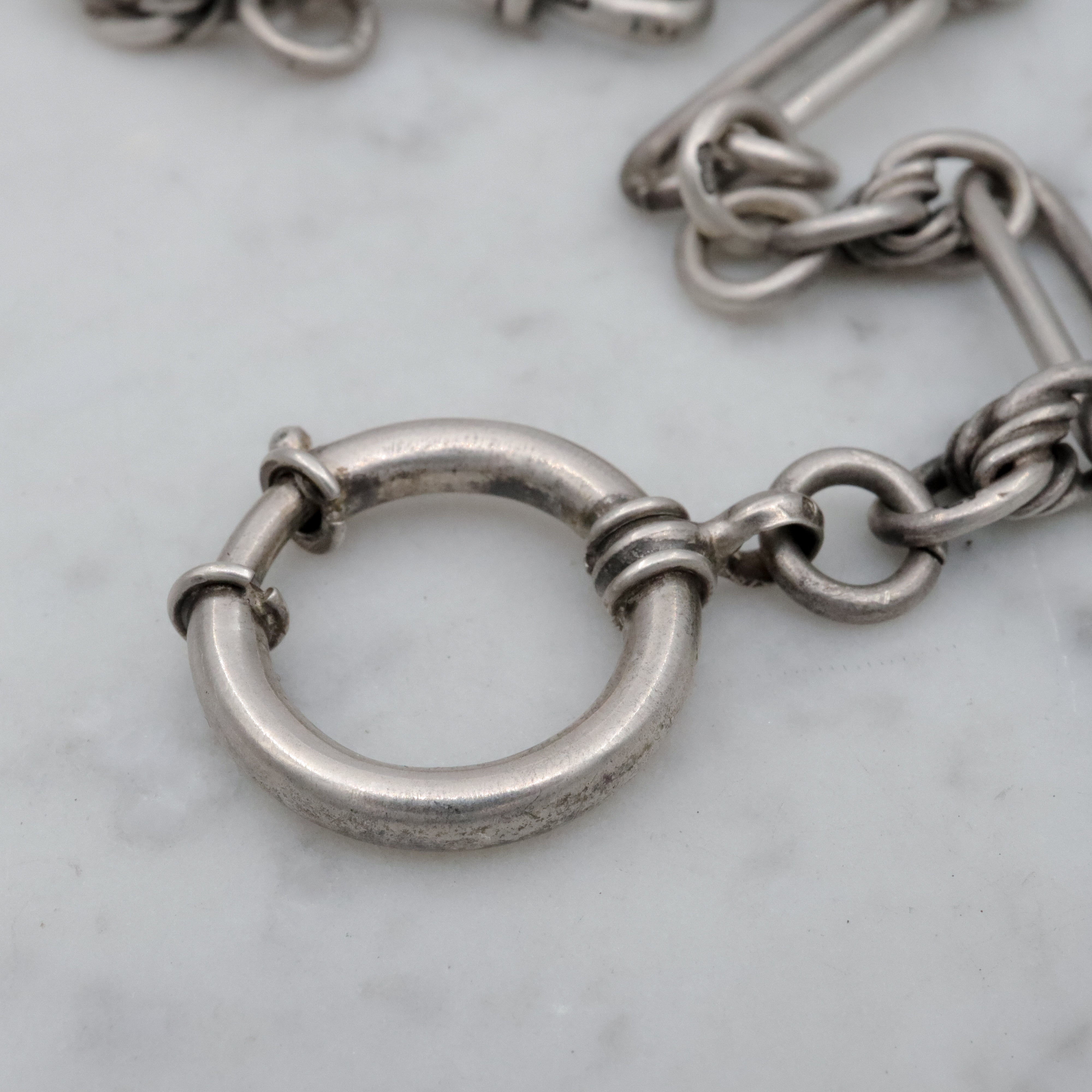 Late 19th Century English sterling trombone link watch chain choker necklace