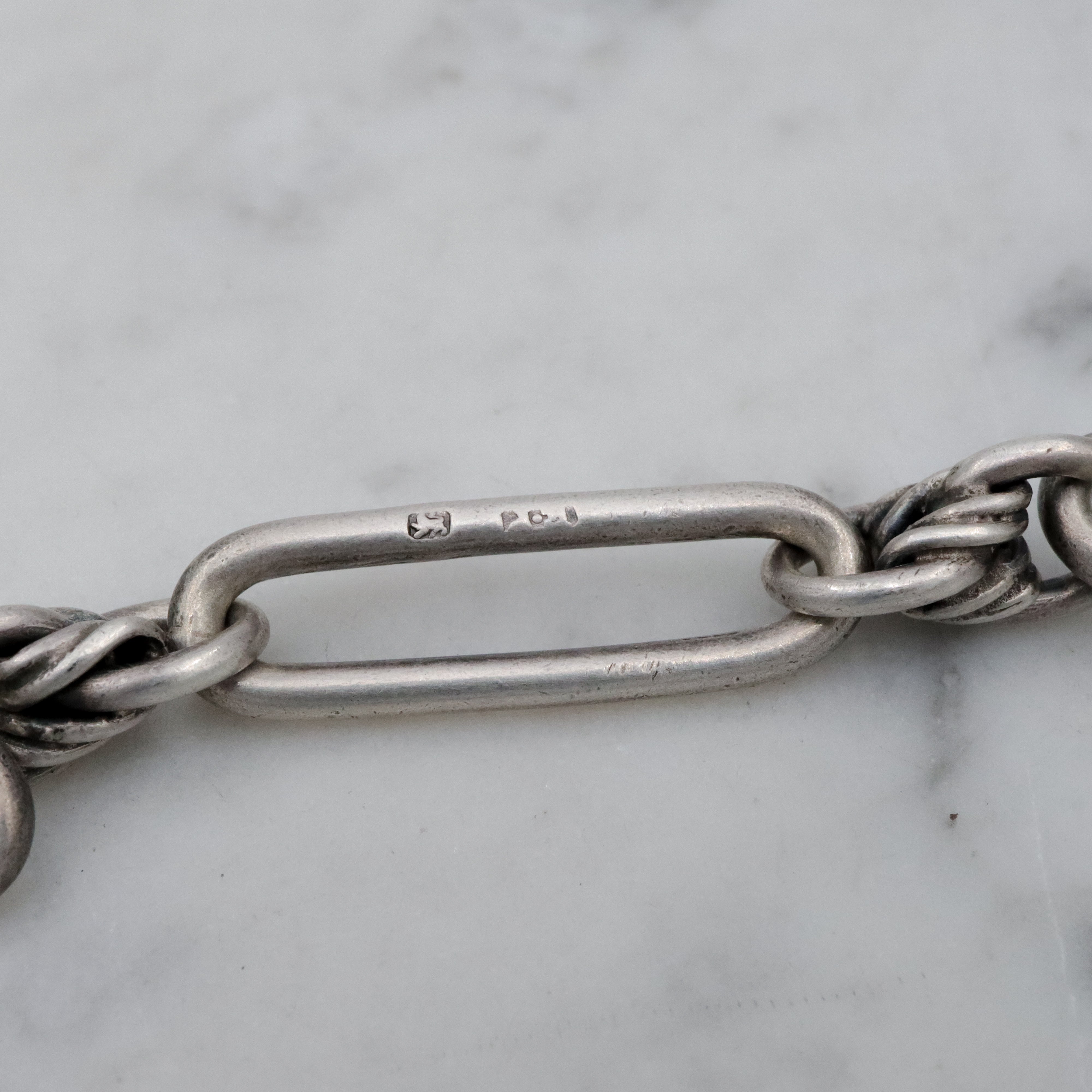 Late 19th Century English sterling trombone link watch chain choker necklace