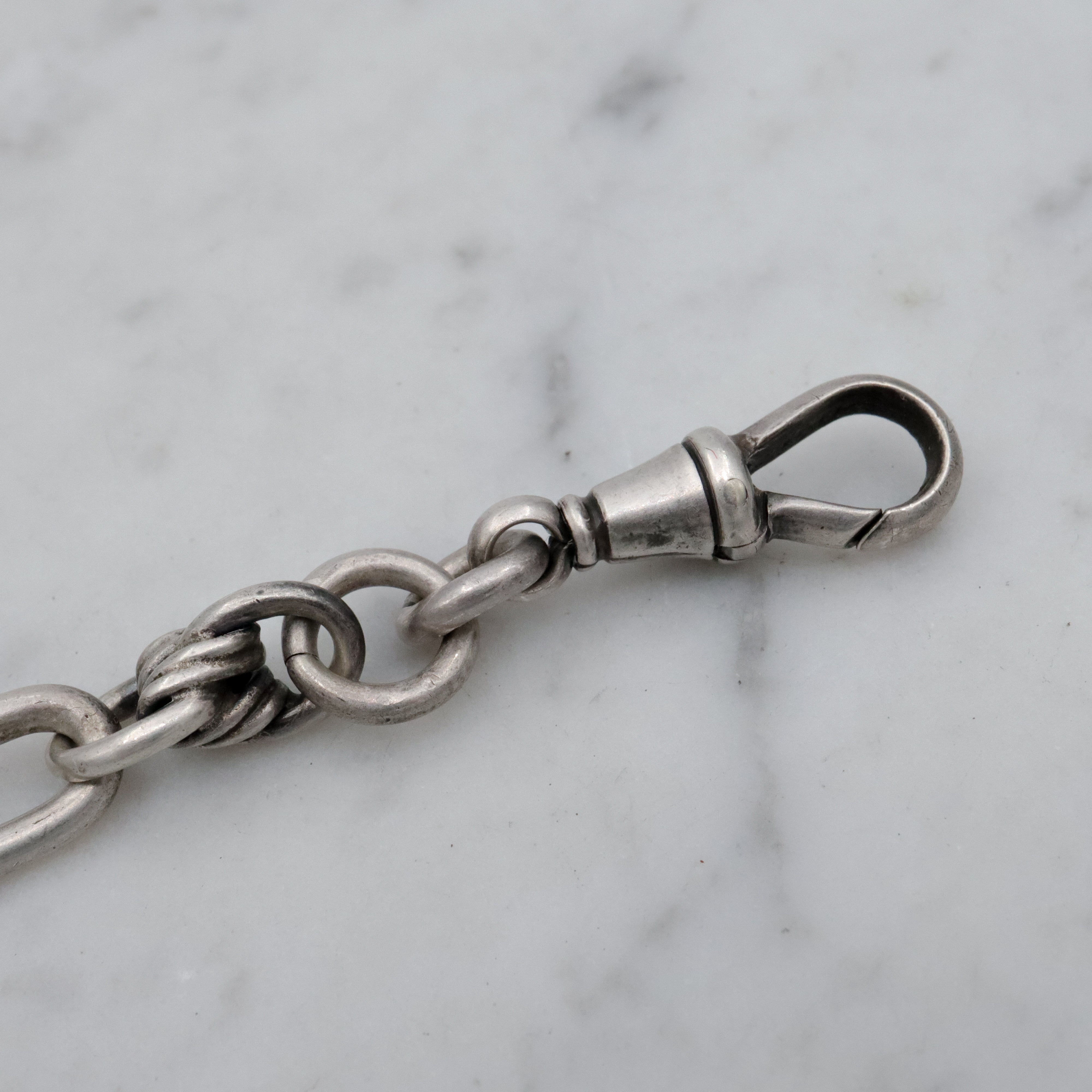 Late 19th Century English sterling trombone link watch chain choker necklace