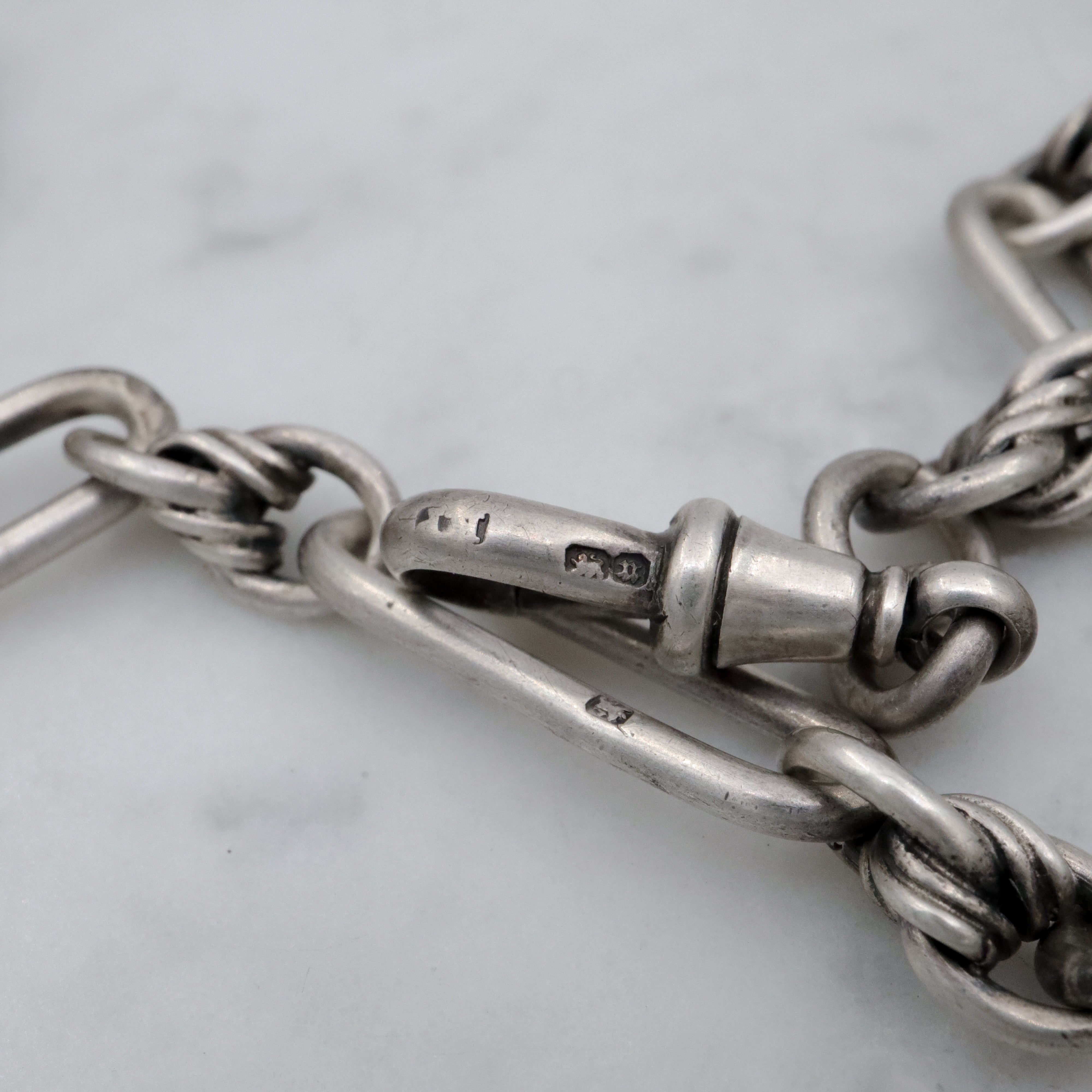 Late 19th Century English sterling trombone link watch chain choker necklace
