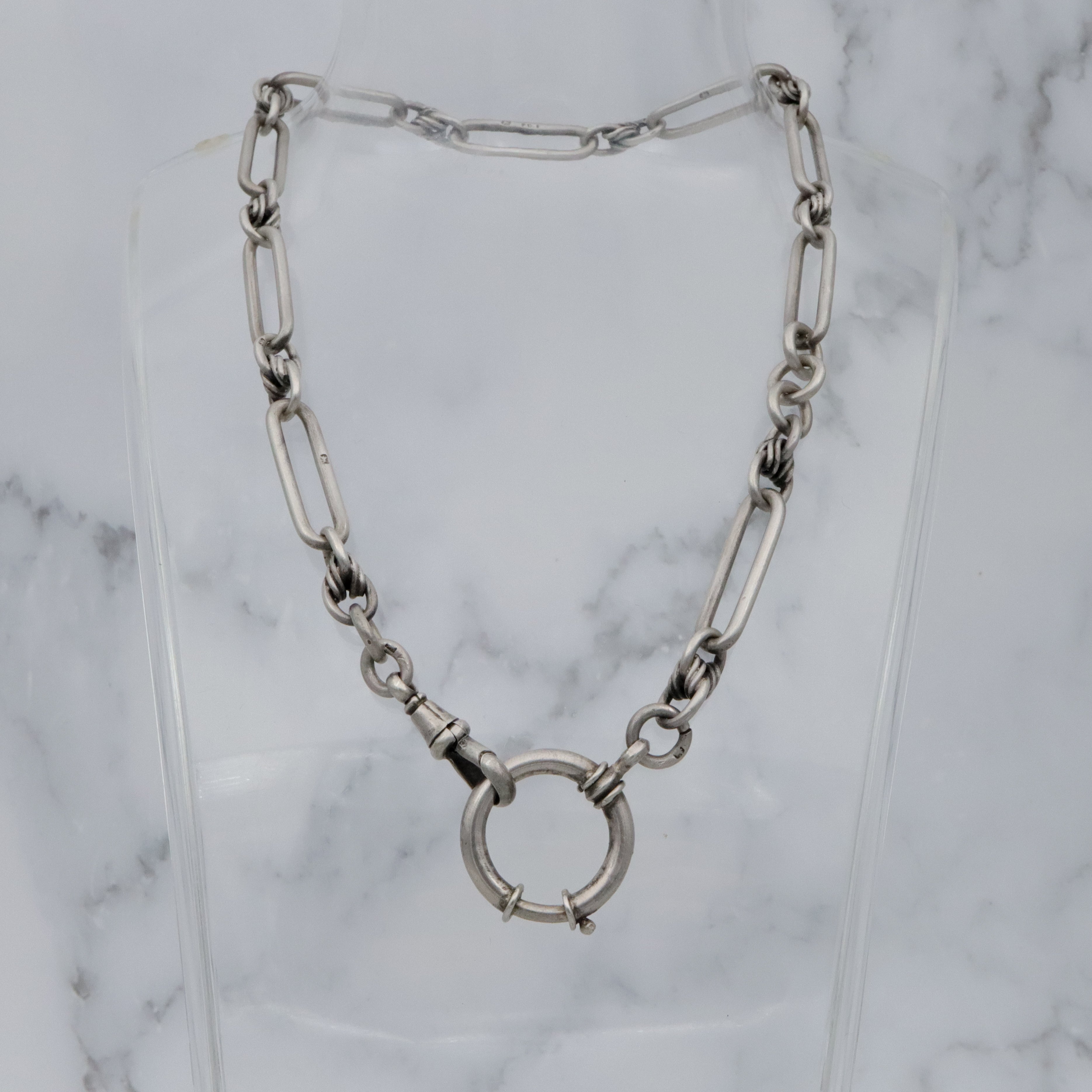 Late 19th Century English sterling trombone link watch chain choker necklace