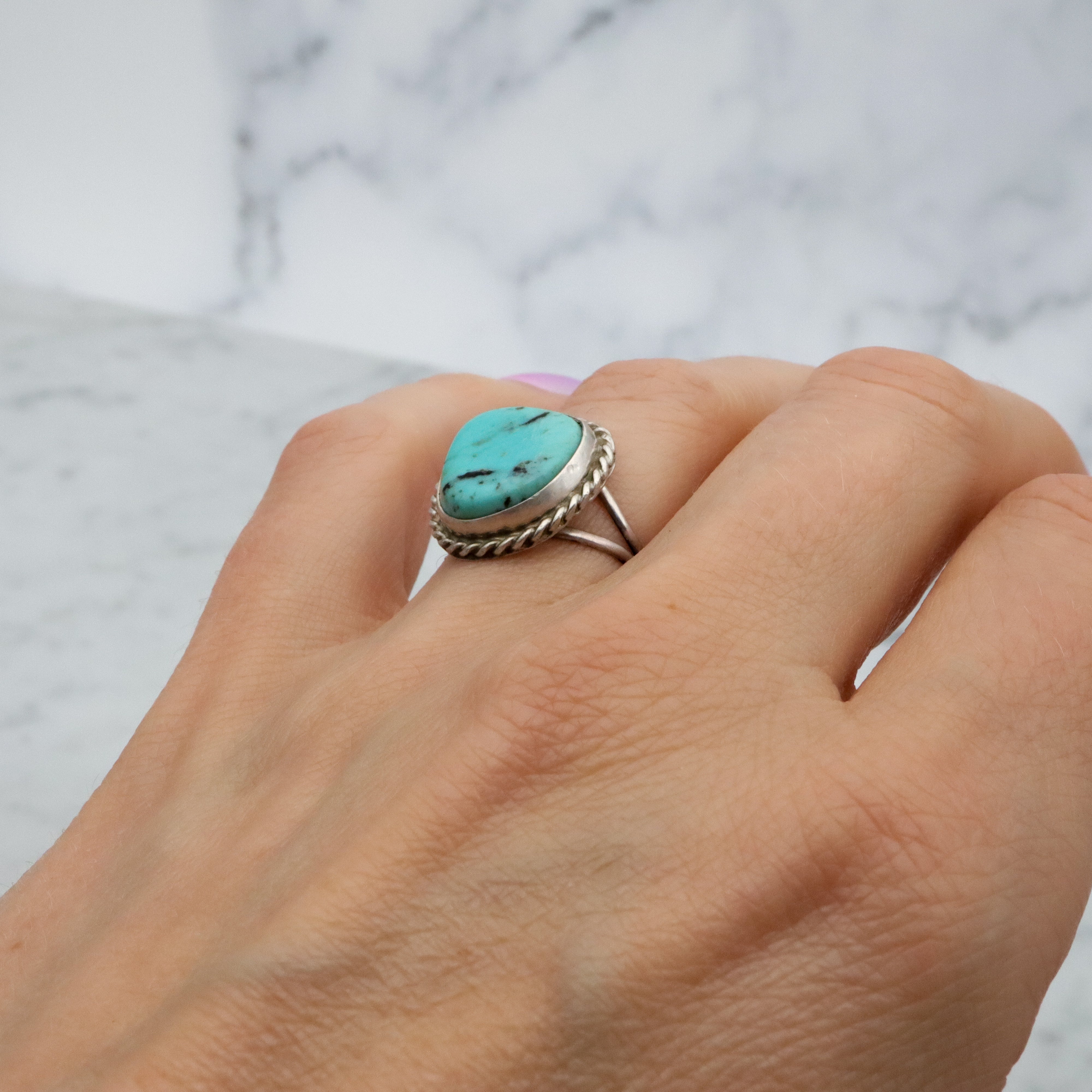 Vintage Navajo sterling turquoise ring, size 6.5
