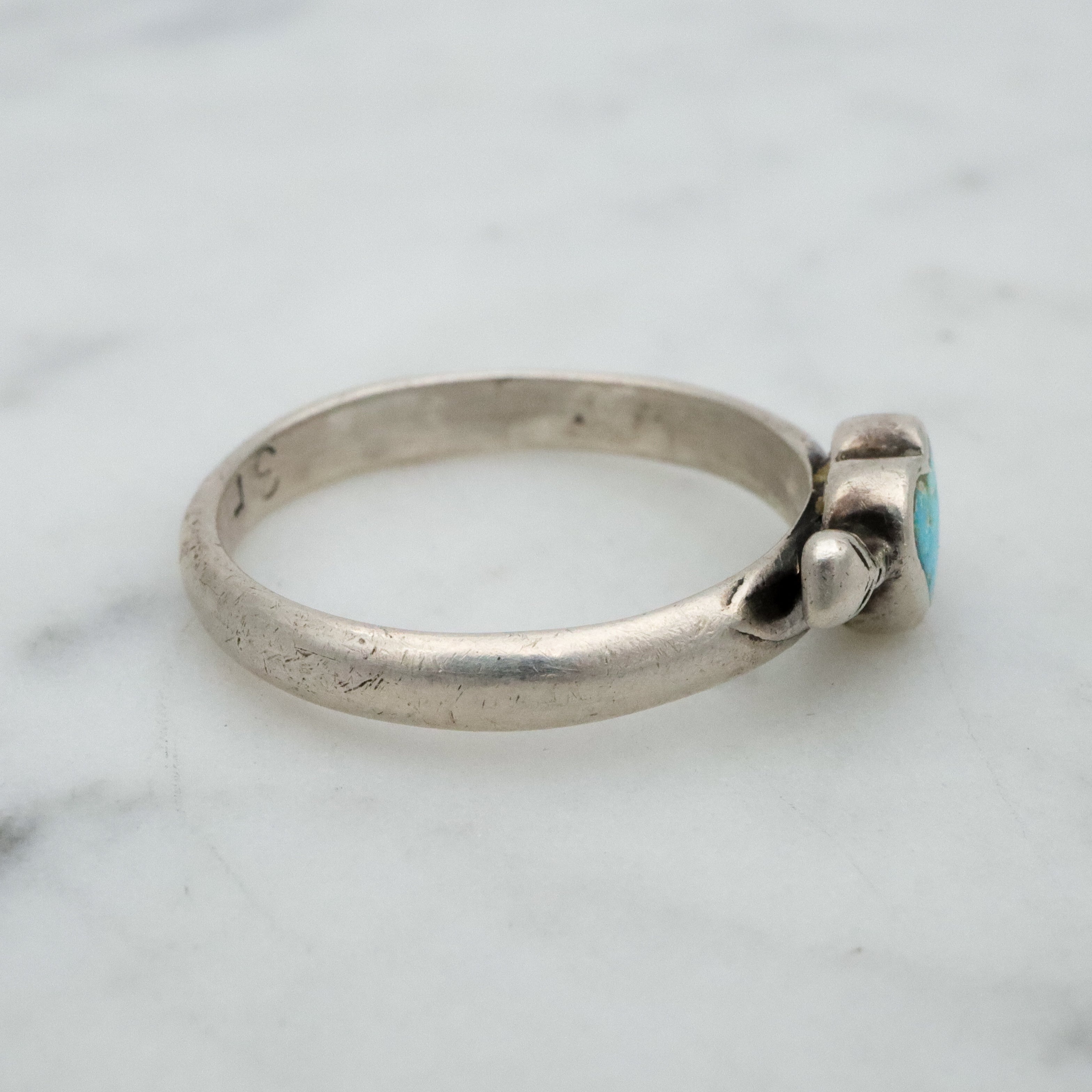 Retro Navajo sterling turquoise heart & arrow by Steeve Francisco, size 6.75