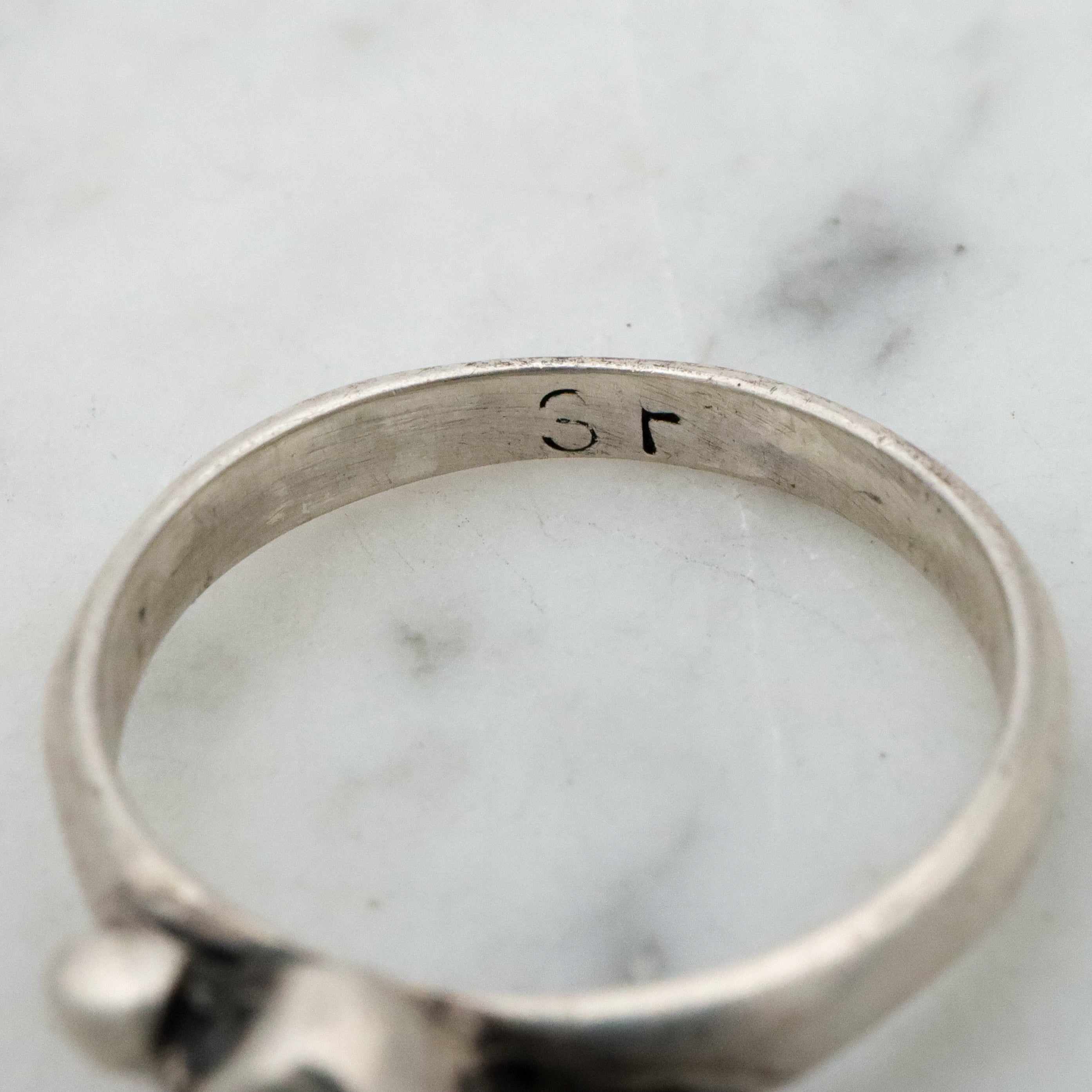 Retro Navajo sterling turquoise heart & arrow by Steeve Francisco, size 6.75