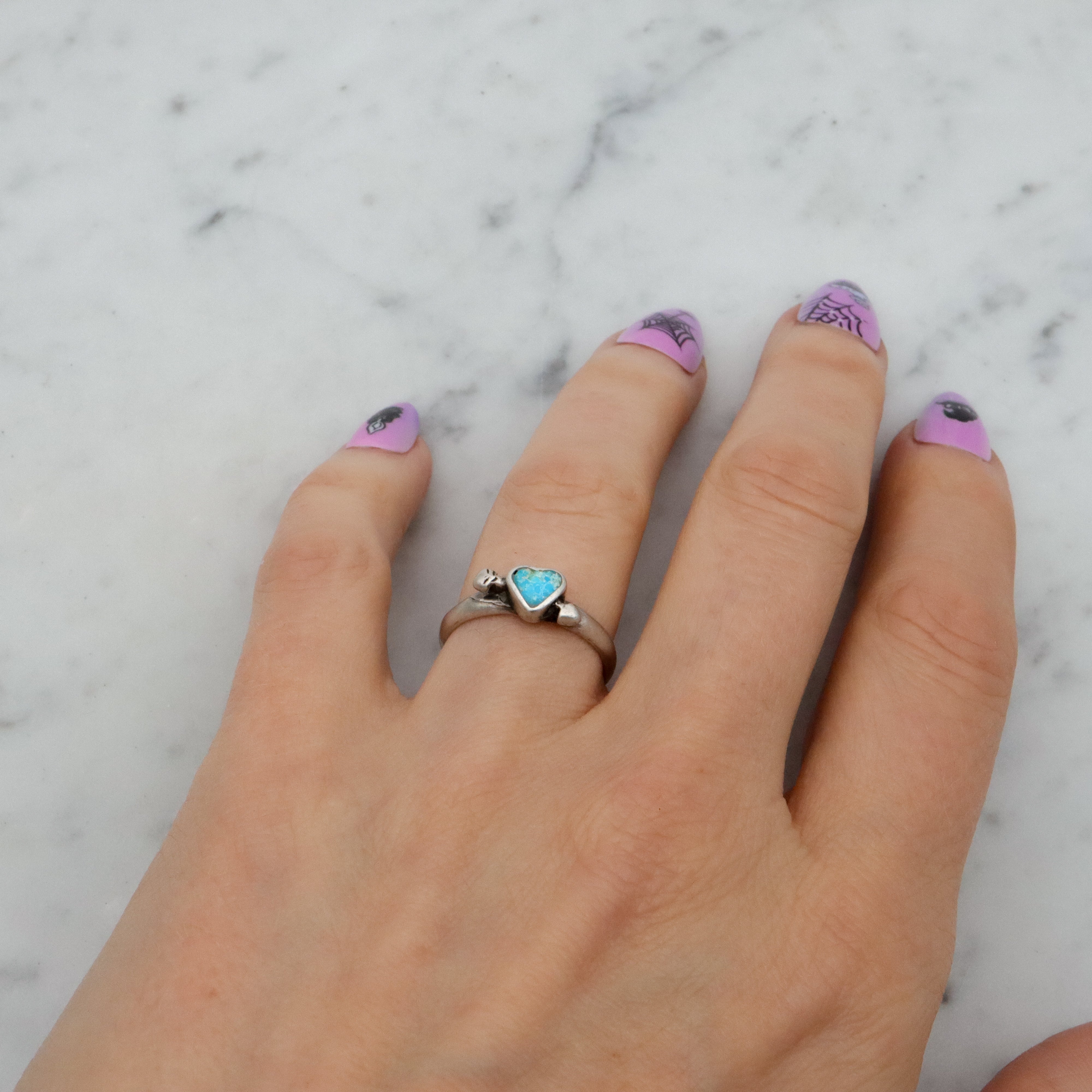 Retro Navajo sterling turquoise heart & arrow by Steeve Francisco, size 6.75