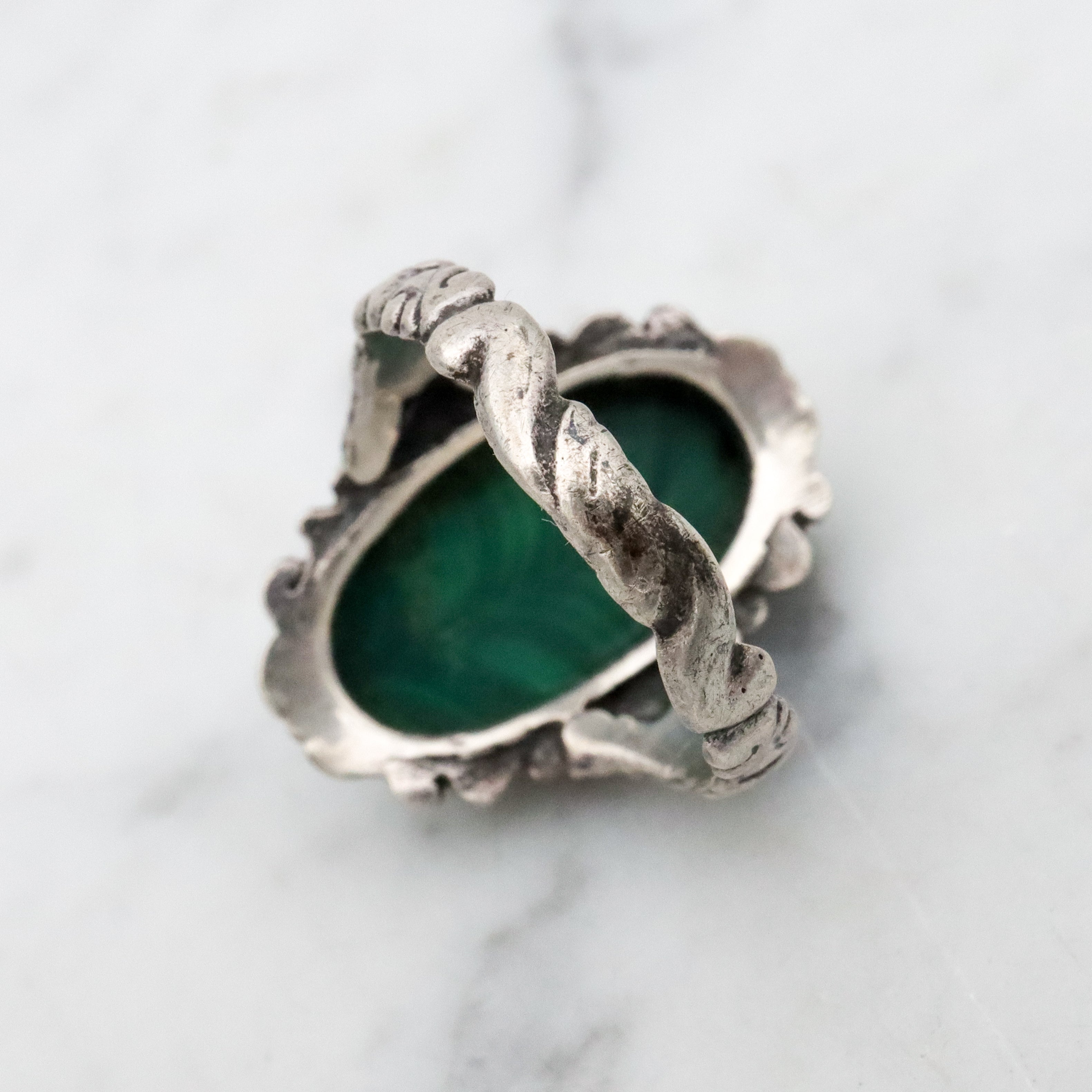 Antique Art Nouveau Austro Hungarian silver malachite ring, size 6.5