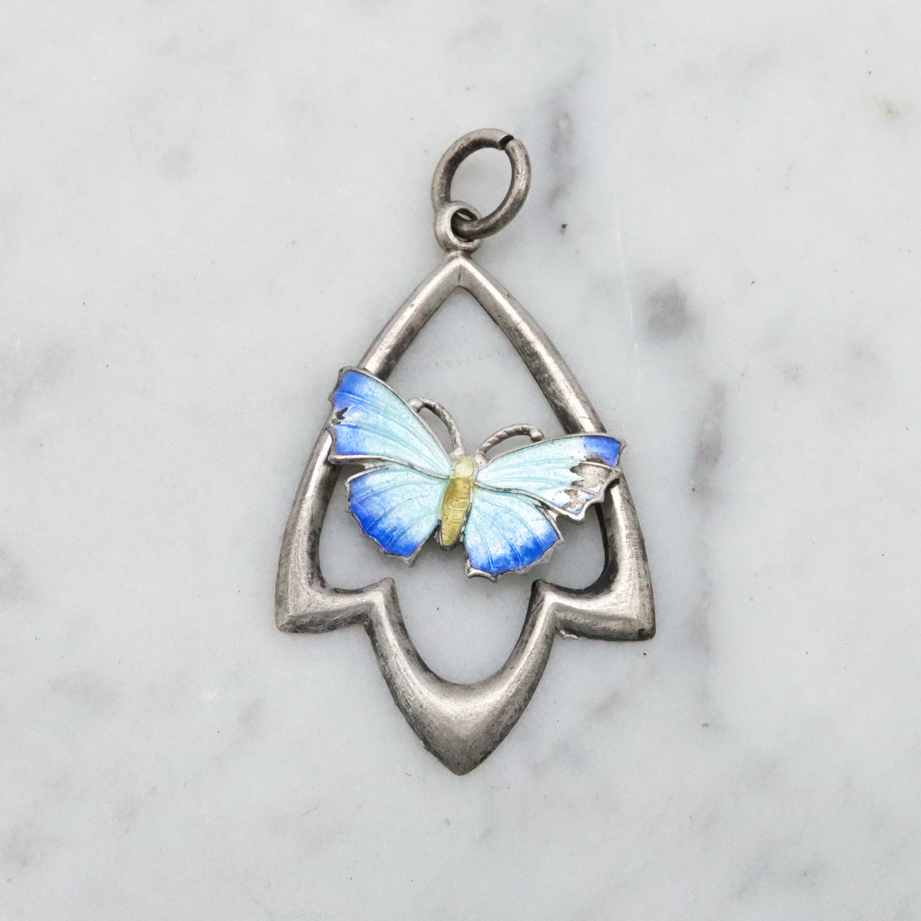 Antique Art Deco Scandinavian sterling enamel butterfly pendant