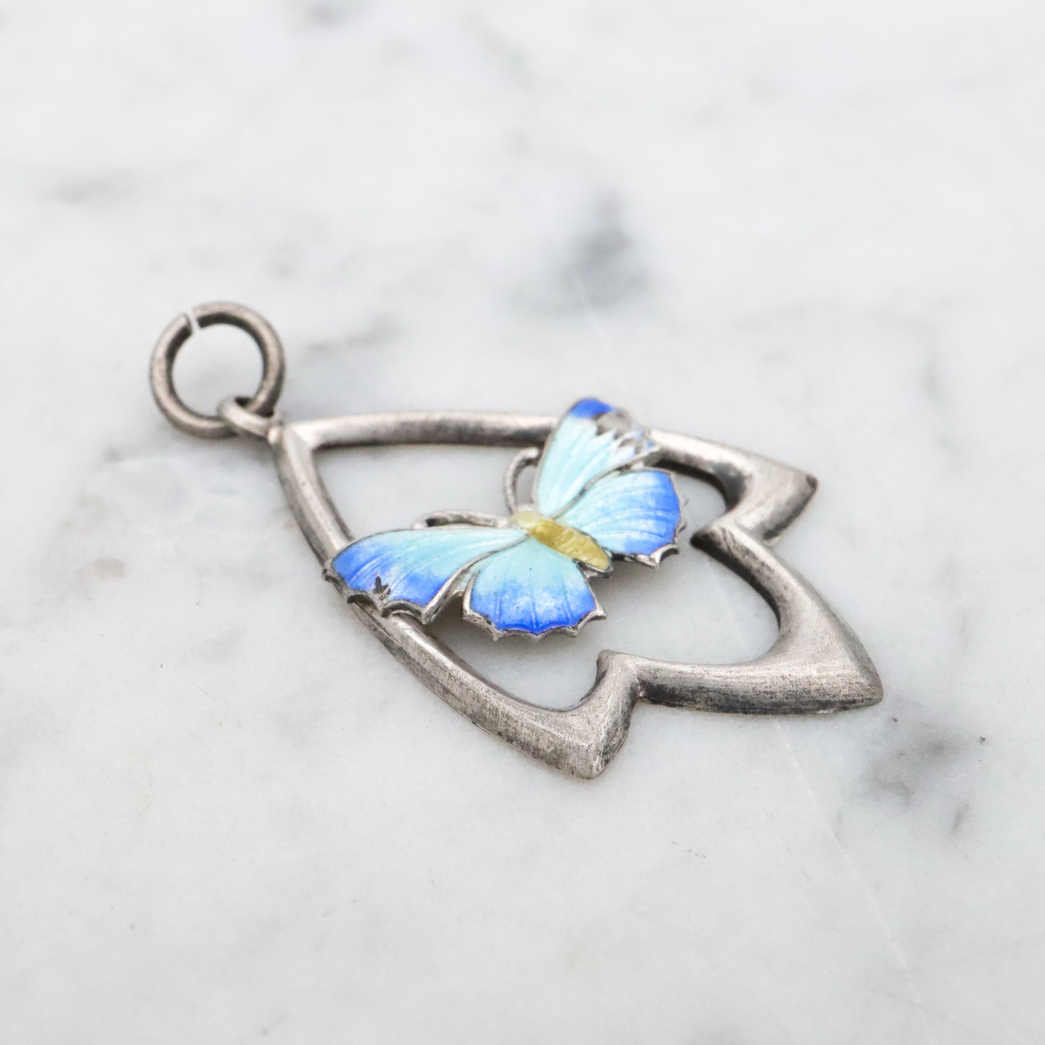 Antique Art Deco Scandinavian sterling enamel butterfly pendant