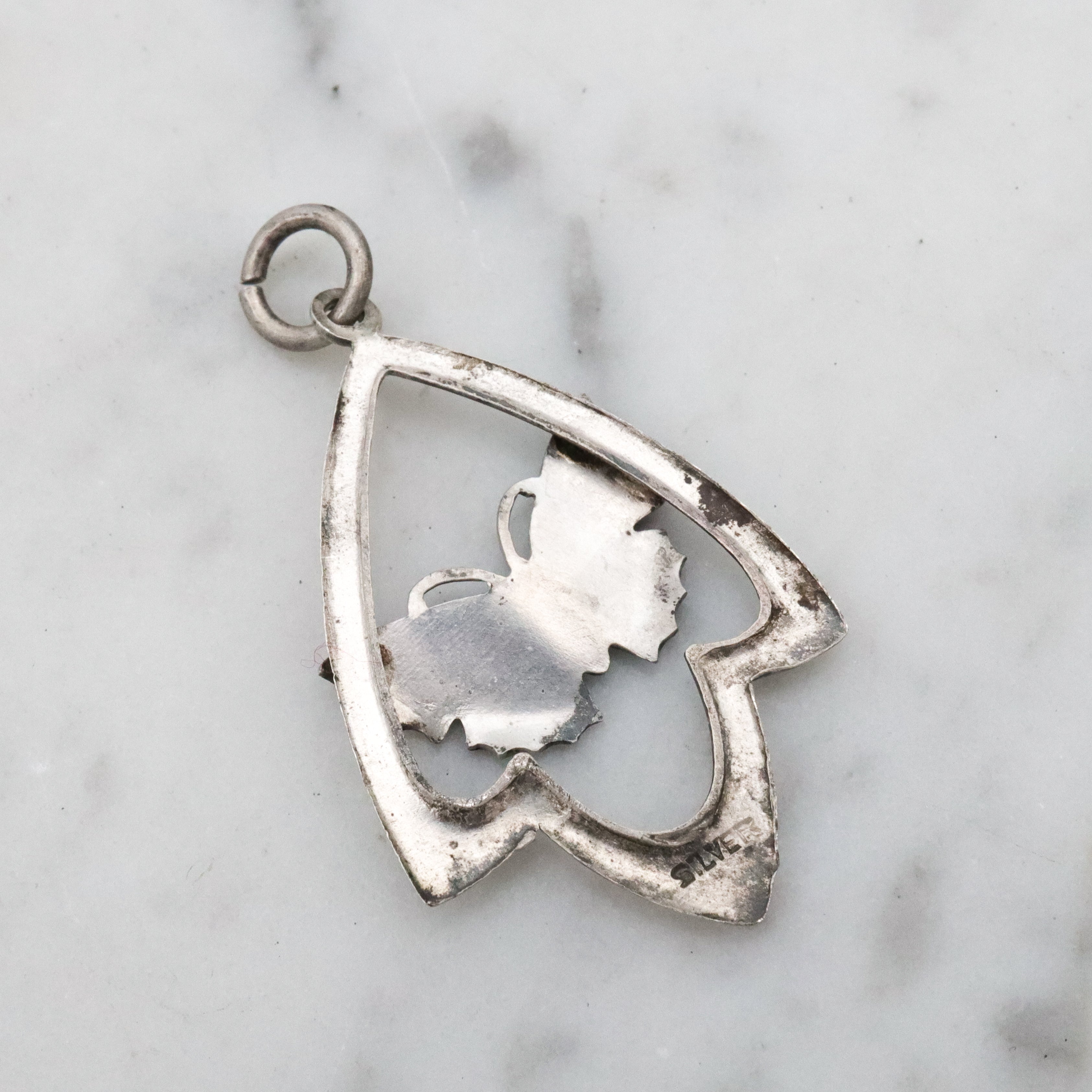 Antique Art Deco Scandinavian sterling enamel butterfly pendant