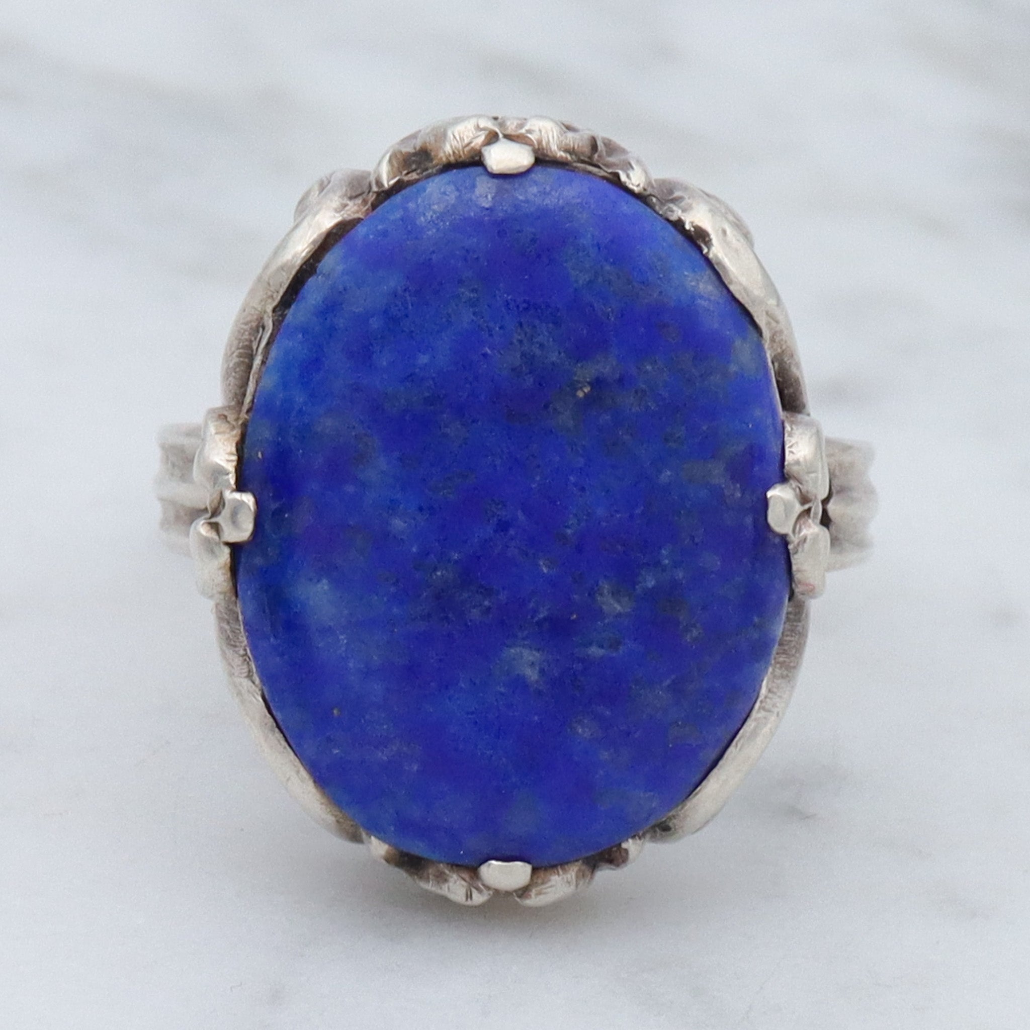 Antique Chinese Art Deco sterling and lapis ring, sz 6.5