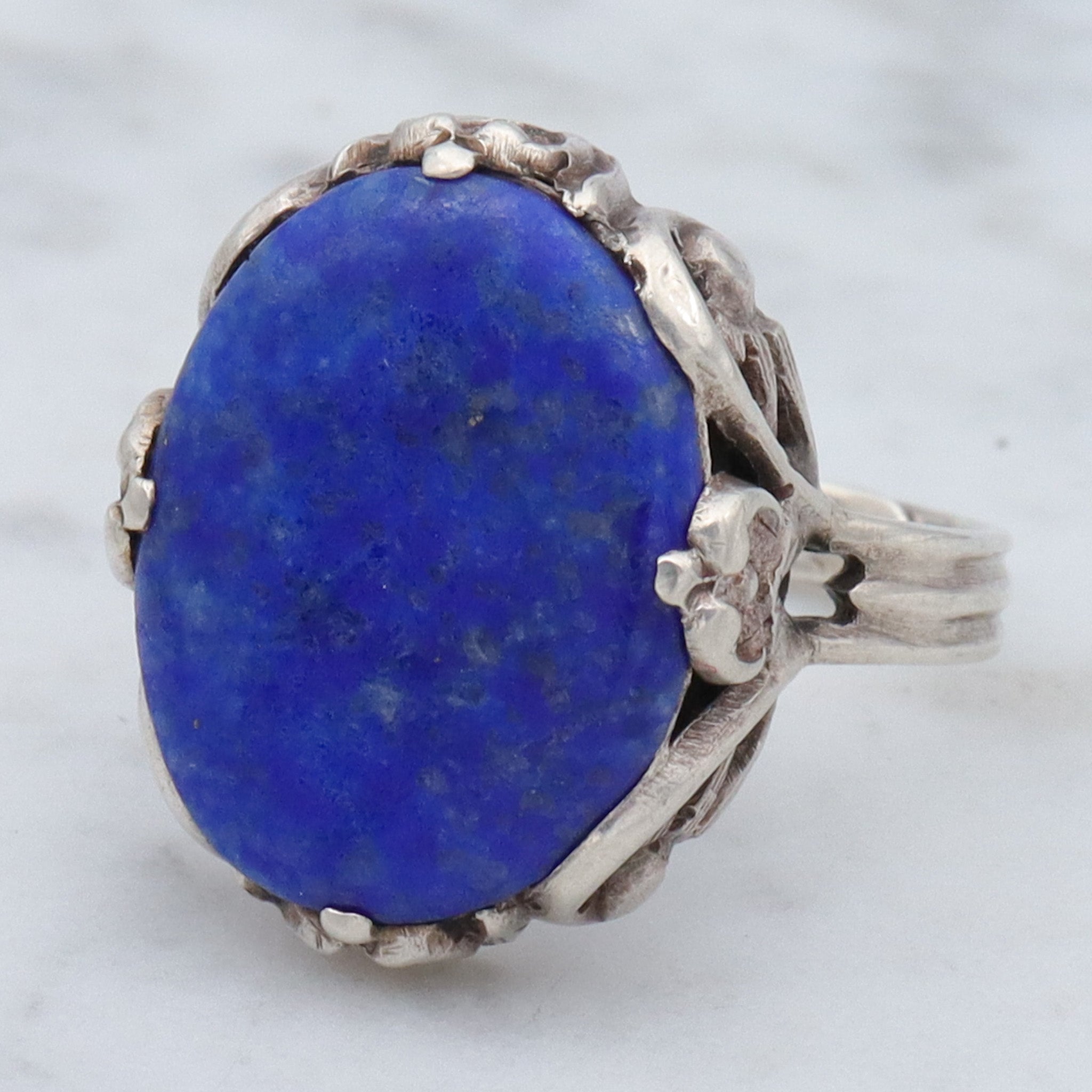Antique Chinese Art Deco sterling and lapis ring, sz 6.5