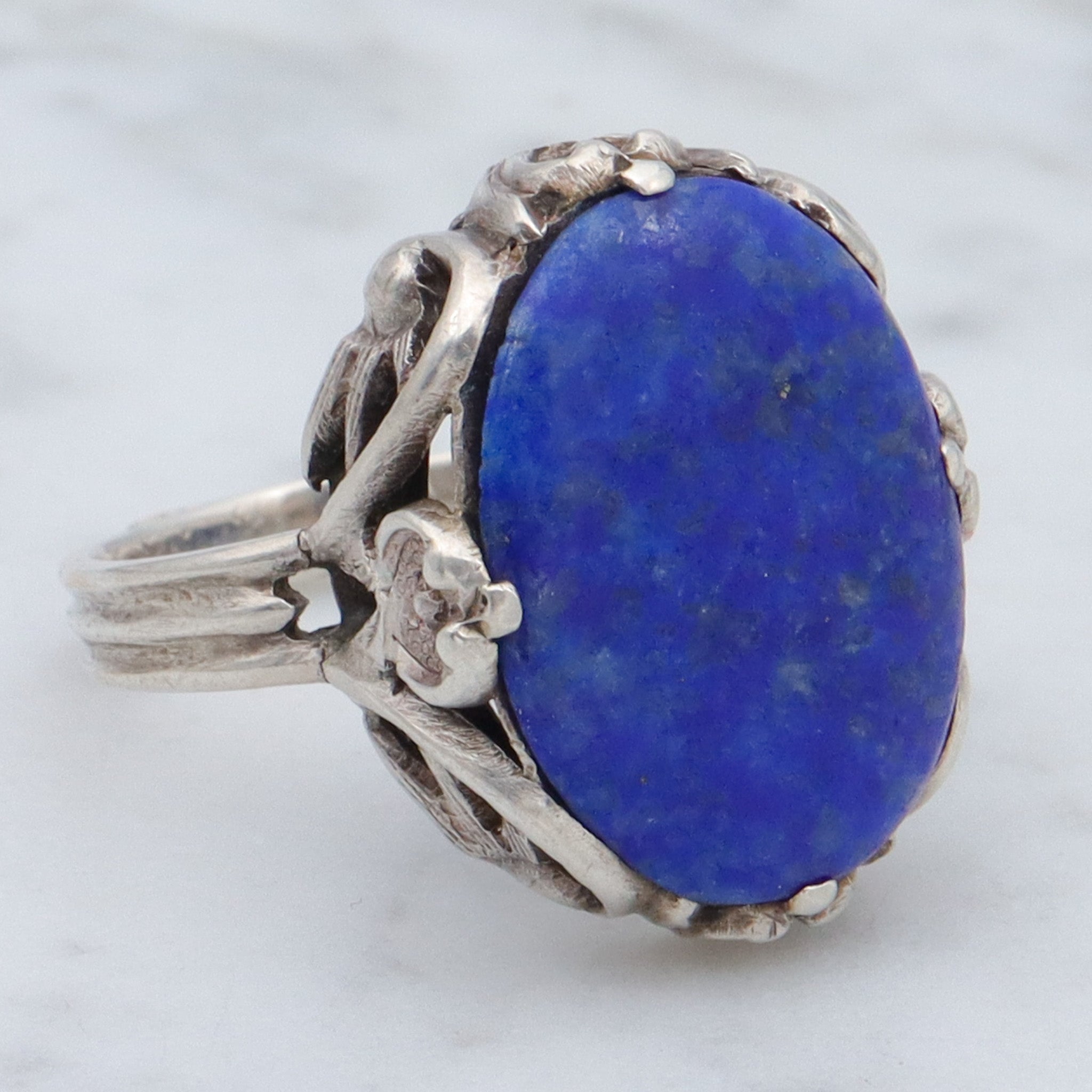 Antique Chinese Art Deco sterling and lapis ring, sz 6.5