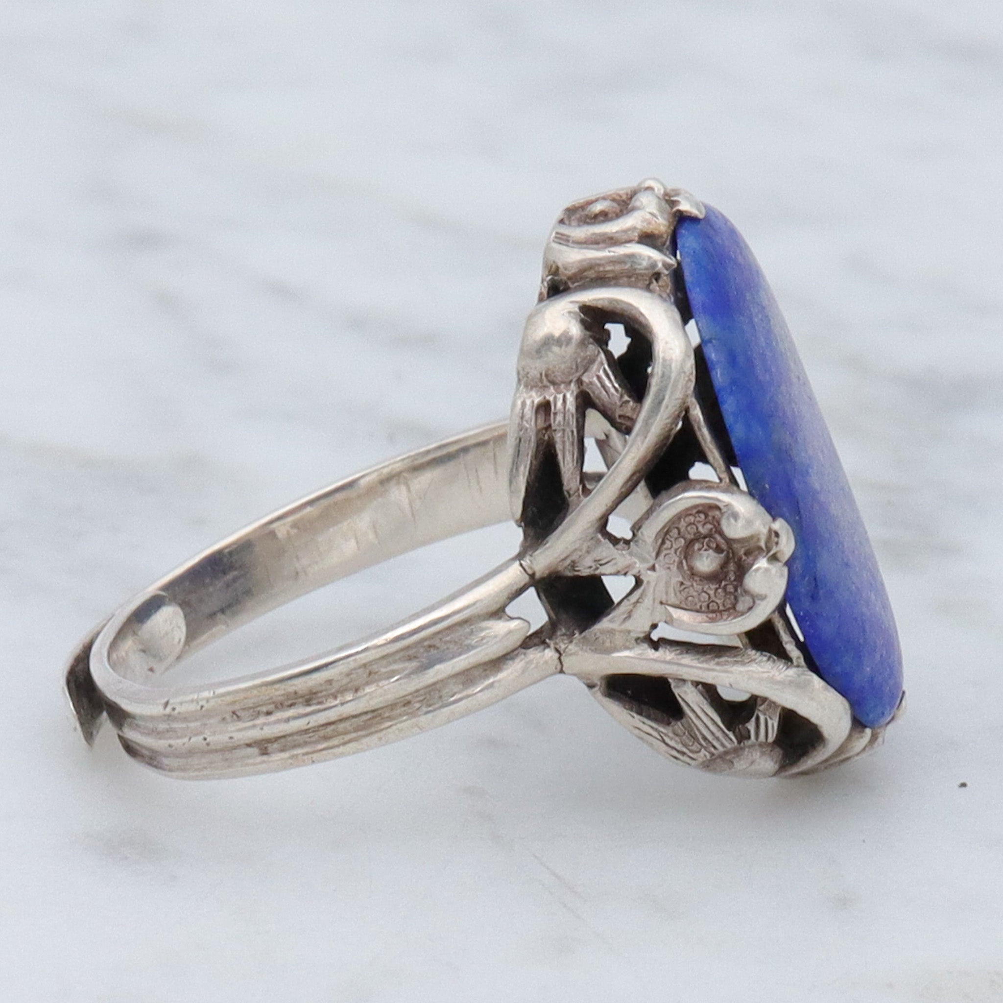 Antique Chinese Art Deco sterling and lapis ring, sz 6.5